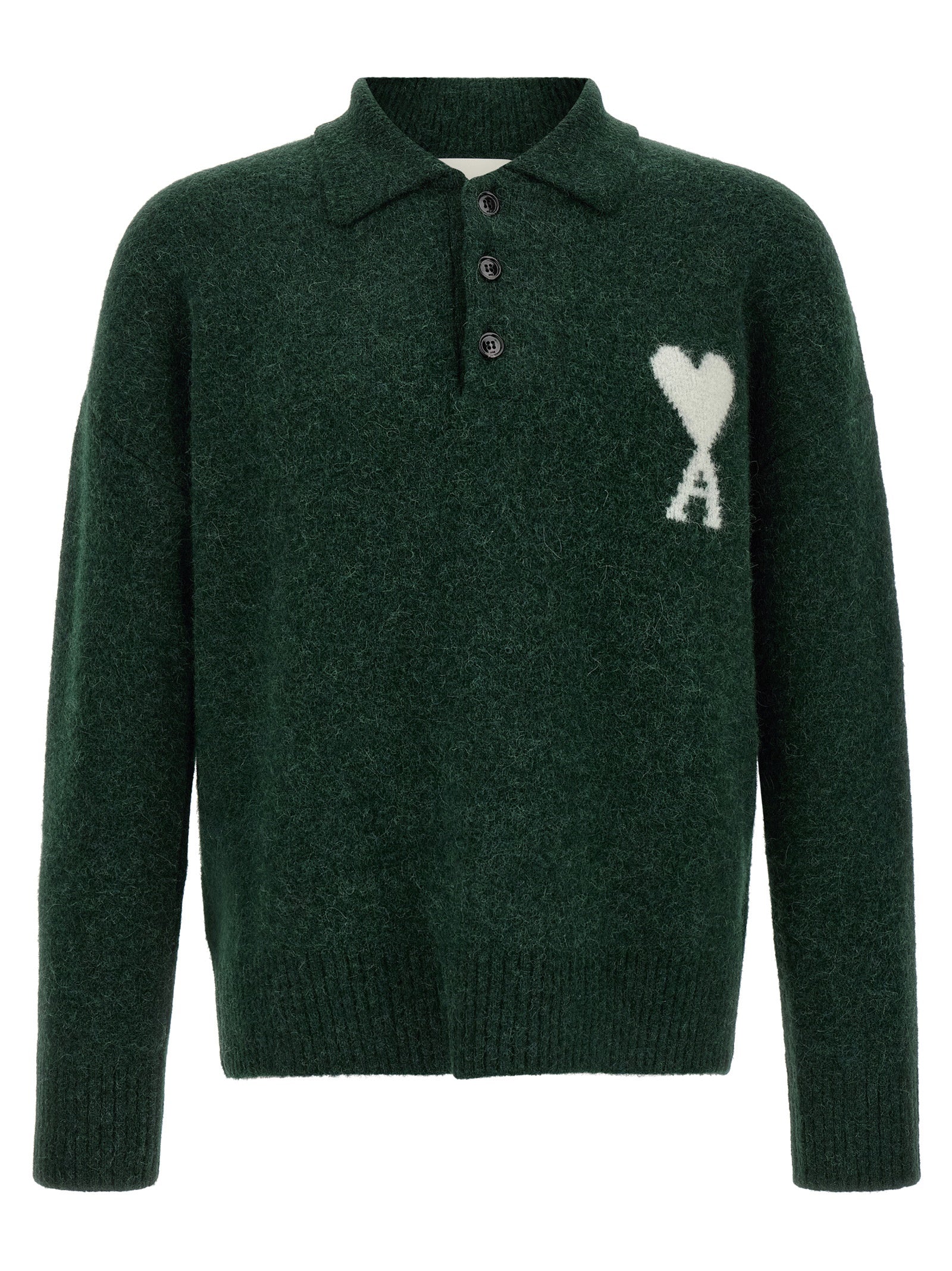 This Polo Shirt by Ami Paris for men in polyamide leather & alpaca wool bicolour, green & signature presents a flawless silhouette, showcasing flawless detailing and a refined for a truly flawless aesthetic.