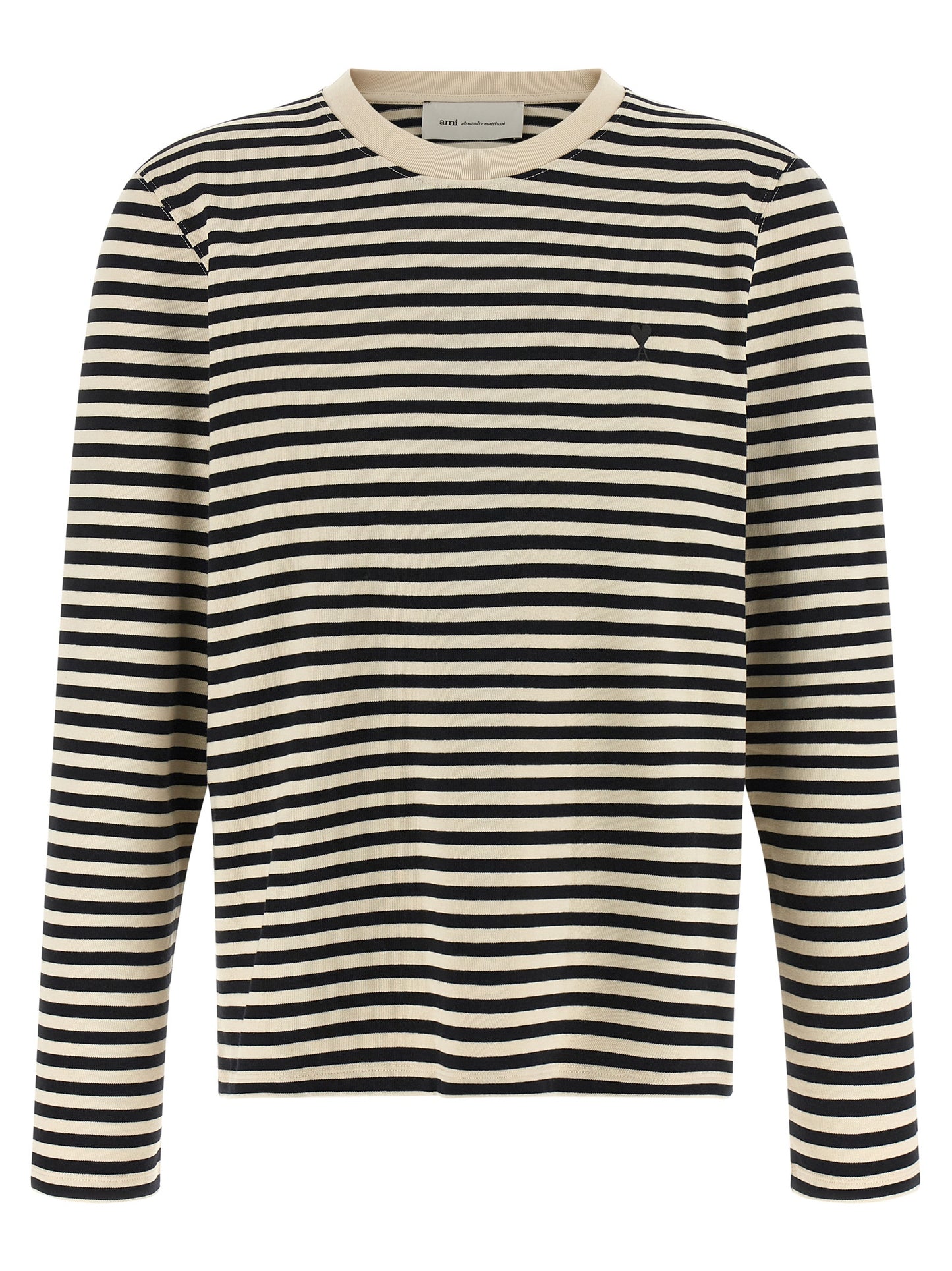 Activewear T-Shirt by Ami Paris for women in organic cotton bicolour, black, white & striped features a versatile silhouette, showcasing a versatile and long-sleeve detailed with high-performance for a premium look.