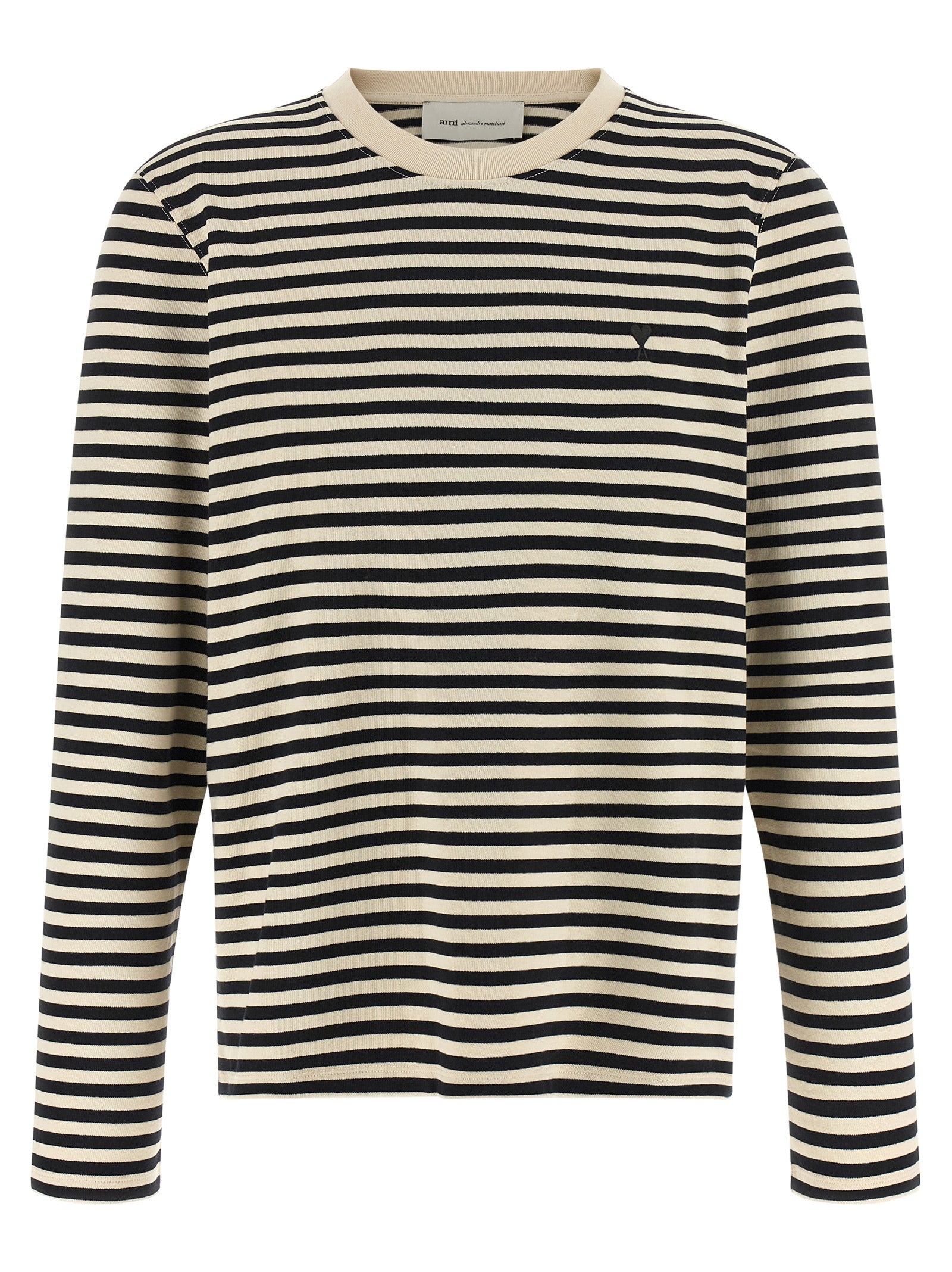 Activewear T-Shirt by Ami Paris for women in organic cotton bicolour, black, white & striped features a versatile silhouette, showcasing a versatile and long-sleeve detailed with high-performance for a premium look.