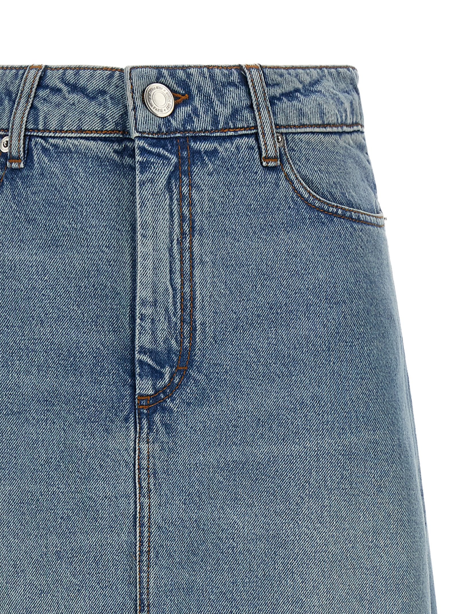 Skirt by Ami Paris for women in denim cotton & nickel blue features a contoured silhouette from the Women's Denim Cotton & Nickel Skirt collection, characterized by its contoured midi for a contoured finish.