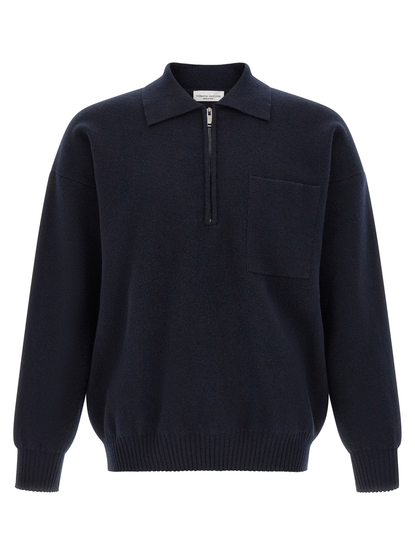 This Polo Shirt by Roberto Collina for men in merino wool navy & silver presents a flawless silhouette, showcasing flawless detailing and a refined for a truly flawless aesthetic.