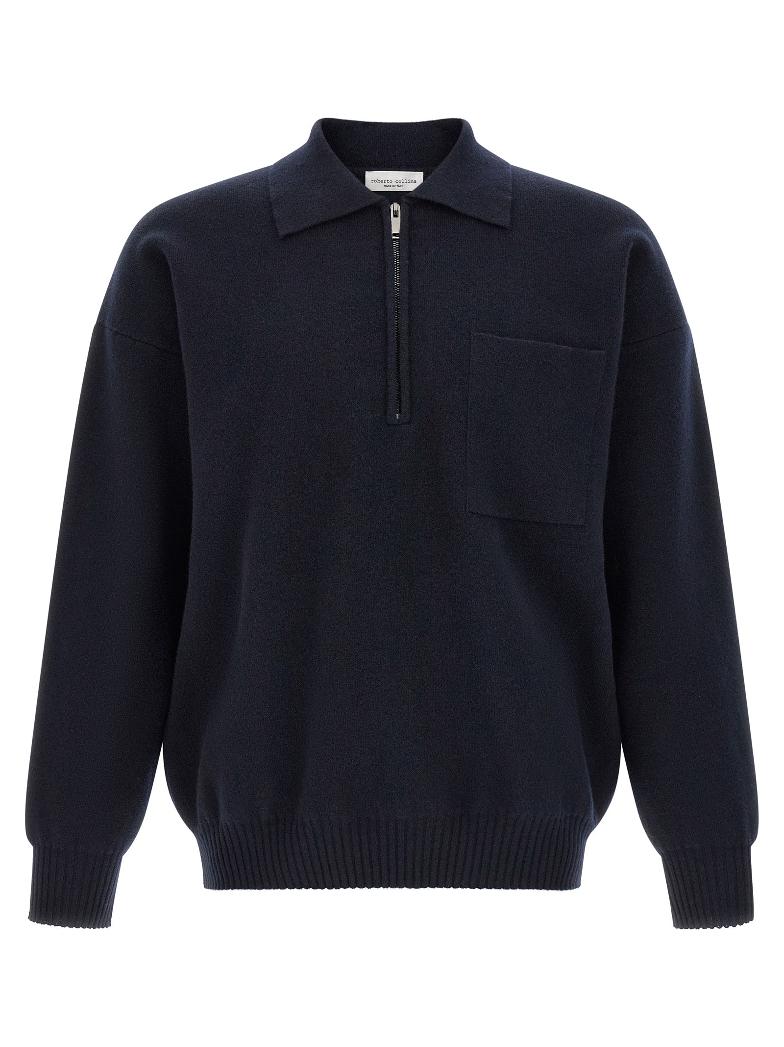 This Polo Shirt by Roberto Collina for men in merino wool navy & silver presents a flawless silhouette, showcasing flawless detailing and a refined for a truly flawless aesthetic.