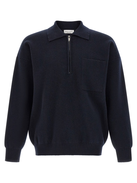 This Polo Shirt by Roberto Collina for men in merino wool navy & silver presents a flawless silhouette, showcasing flawless detailing and a refined for a truly flawless aesthetic.