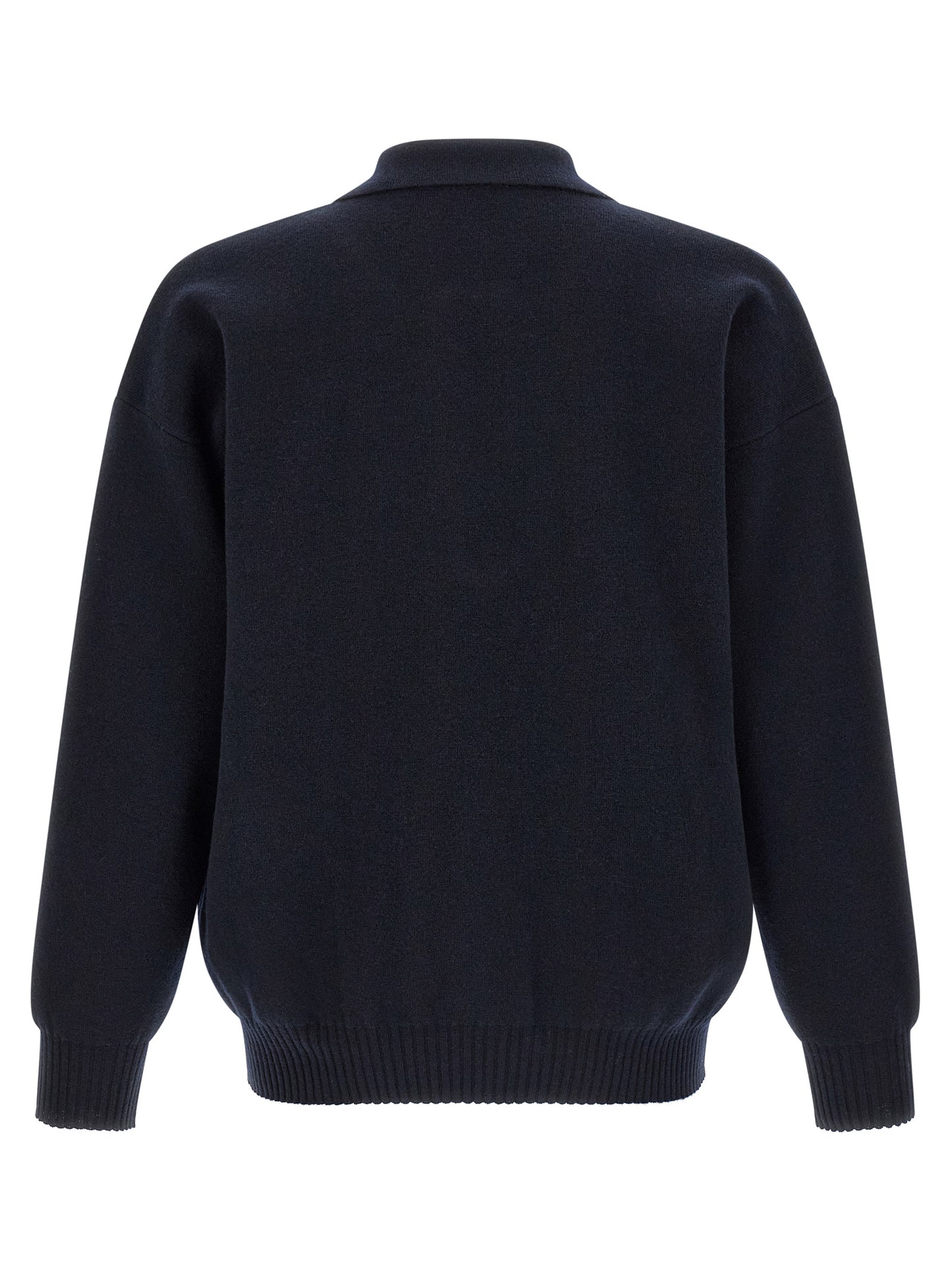 Polo Shirt by Roberto Collina for men in merino wool navy & silver showcases a sharp silhouette, detailed with a refined and sharp for a sophisticated finish.