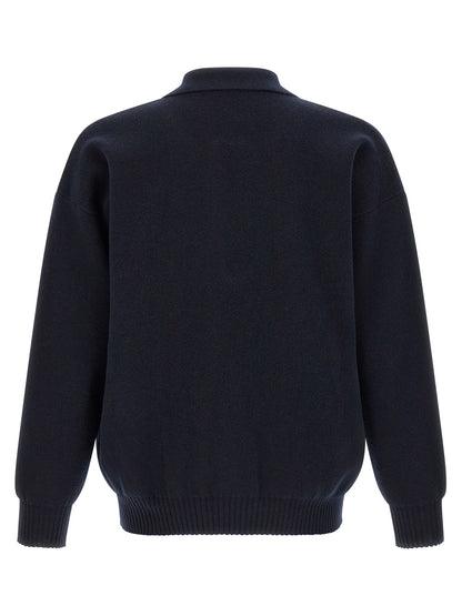 Polo Shirt by Roberto Collina for men in merino wool navy & silver showcases a sharp silhouette, detailed with a refined and sharp for a sophisticated finish.
