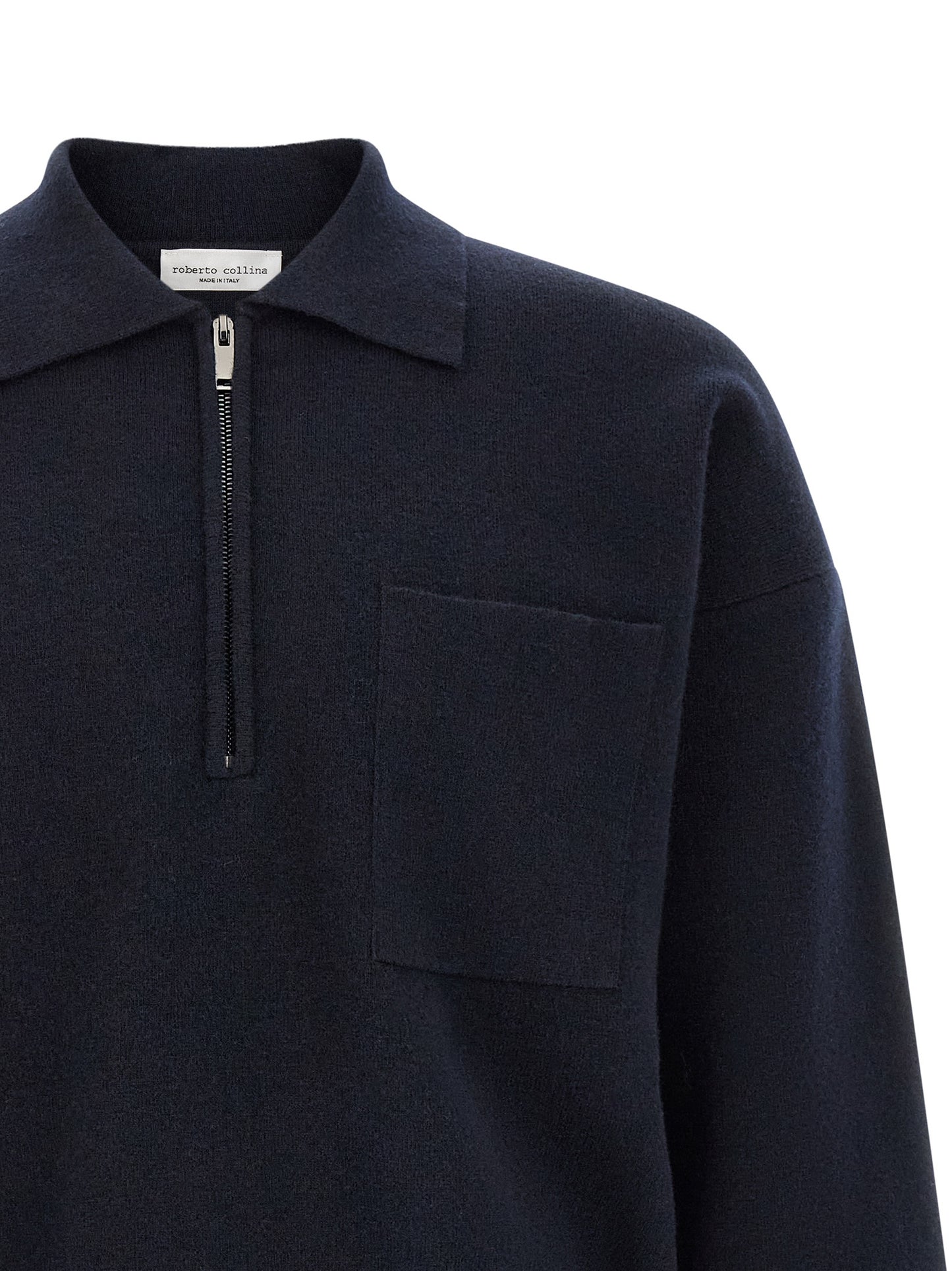 Polo Shirt by Roberto Collina for men in merino wool navy & silver presents a crisp silhouette, artfully detailed with a crisp and crisp .