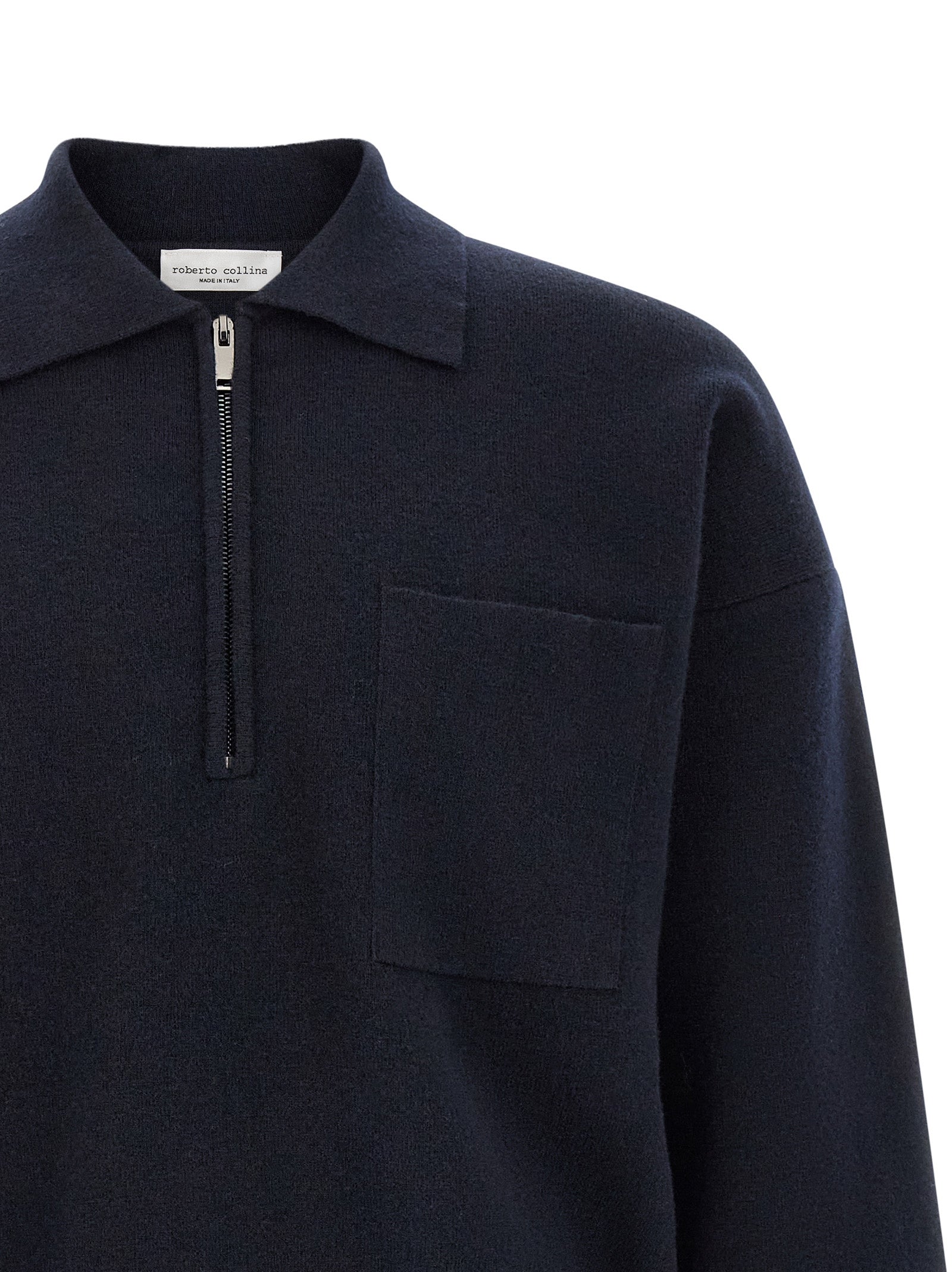 Polo Shirt by Roberto Collina for men in merino wool navy & silver presents a crisp silhouette, artfully detailed with a crisp and crisp .