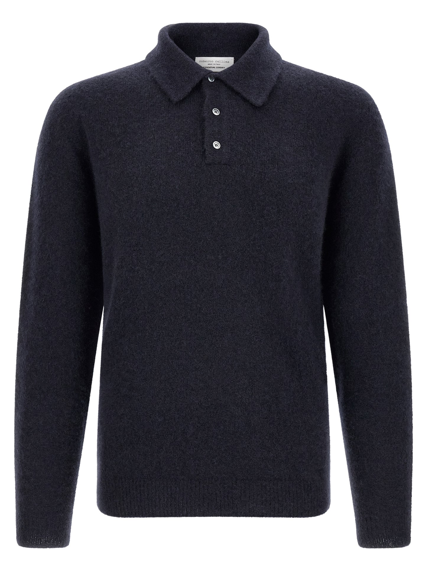 Polo Shirt by Roberto Collina for men in silk cashmere & polyester navy presents a crisp silhouette, artfully detailed with a crisp and crisp .