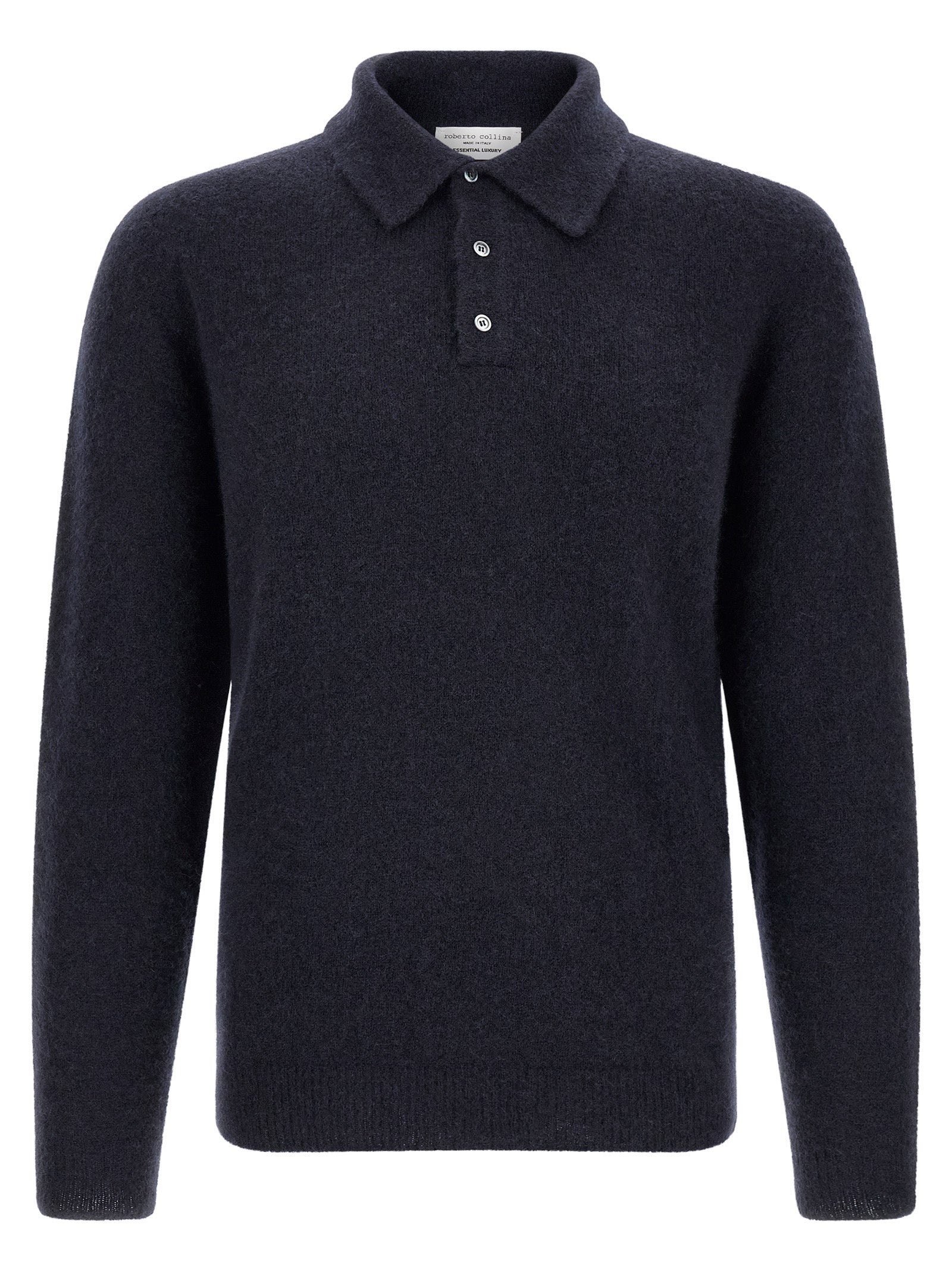 Polo Shirt by Roberto Collina for men in silk cashmere & polyester navy presents a crisp silhouette, artfully detailed with a crisp and crisp .
