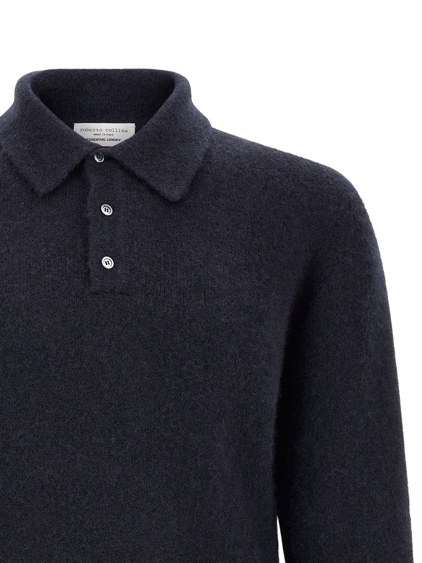 Polo Shirt by Roberto Collina for men in silk cashmere & polyester navy showcases a enviable silhouette, featuring a refined and for a enviable finish.