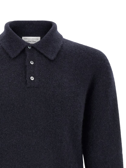 Polo Shirt by Roberto Collina for men in silk cashmere & polyester navy showcases a enviable silhouette, featuring a refined and for a enviable finish.