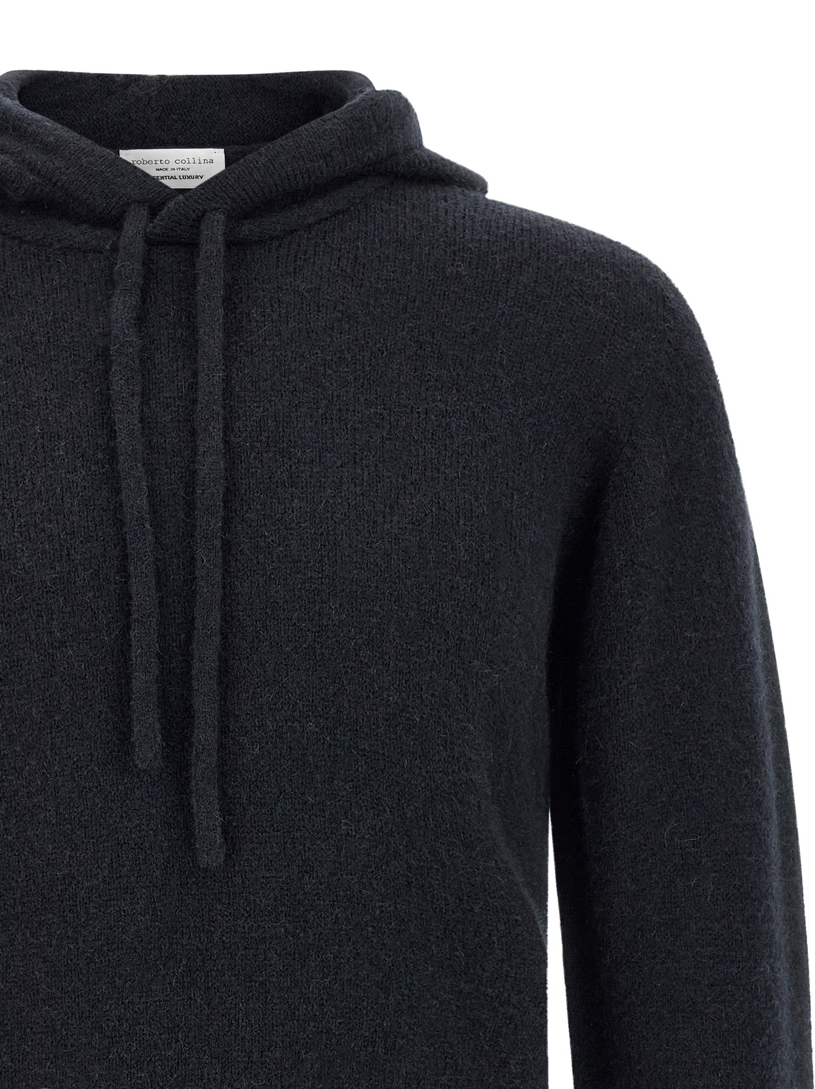 Hooded Cardigan by Roberto Collina for men in polyamide wool blue & camel features an impeccable silhouette, showcasing a sophisticated hooded neckline and detail for a truly impeccable finish.