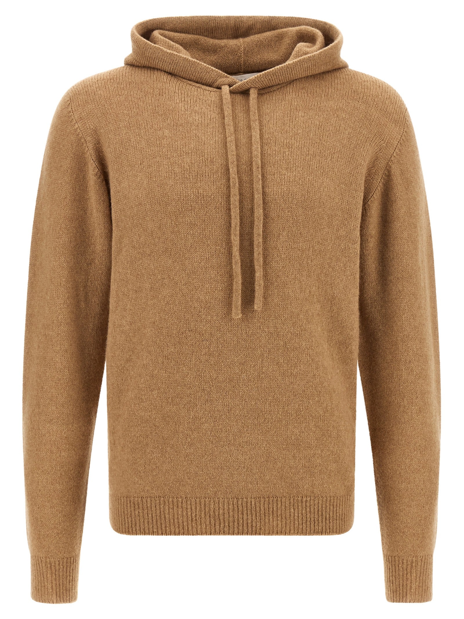 Hooded Cardigan by Roberto Collina for men in polyamide wool beige & camel features an impeccable silhouette, showcasing a sophisticated hooded neckline and detail for a truly impeccable finish.