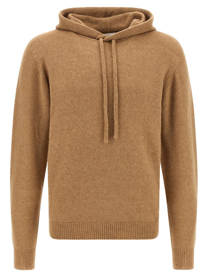 Hooded Cardigan by Roberto Collina for men in polyamide wool beige & camel features an impeccable silhouette, showcasing a sophisticated hooded neckline and detail for a truly impeccable finish.