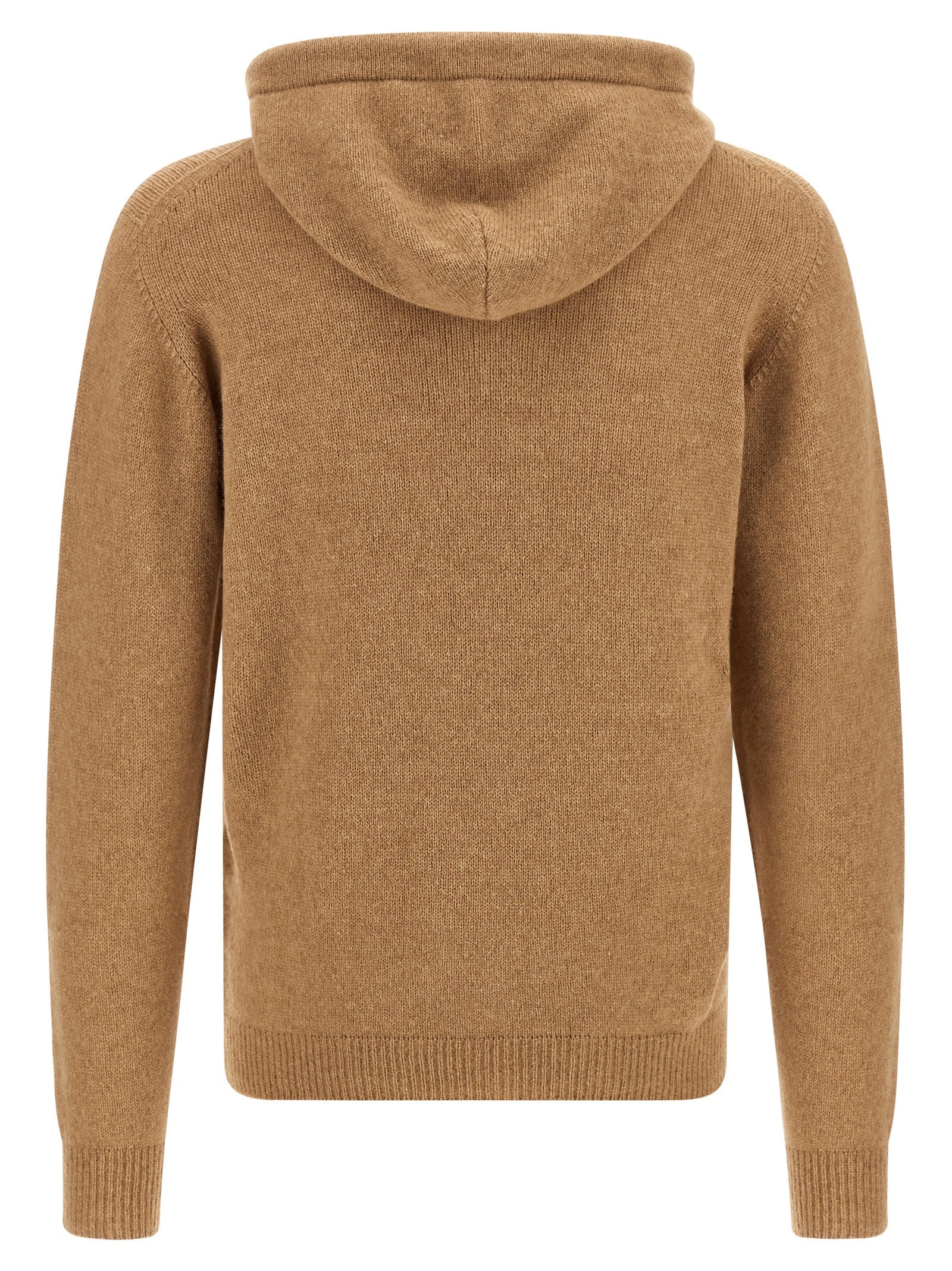 Hooded Cardigan by Roberto Collina for men in polyamide wool beige & camel features a nuanced silhouette with a refined hooded neckline and nuanced detailing for a sophisticated look.