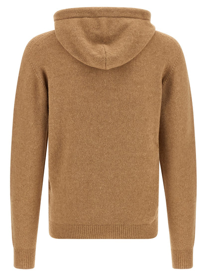 Hooded Cardigan by Roberto Collina for men in polyamide wool beige & camel features a nuanced silhouette with a refined hooded neckline and nuanced detailing for a sophisticated look.