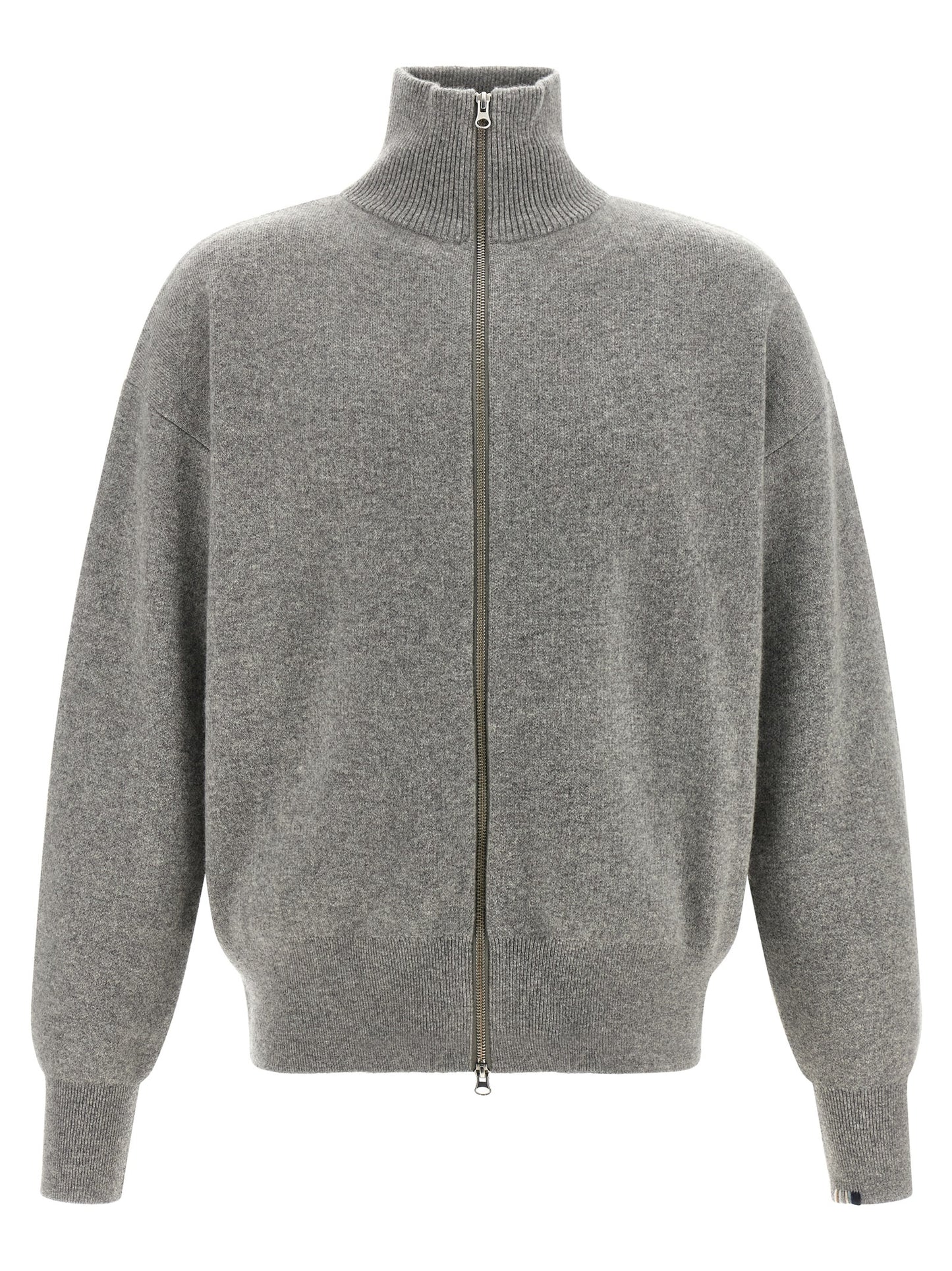 Cardigan by Extreme Cashmere for men in cashmere gray & striped features an impeccable silhouette, showcasing a sophisticated high-neck neckline and detail for a truly impeccable finish.