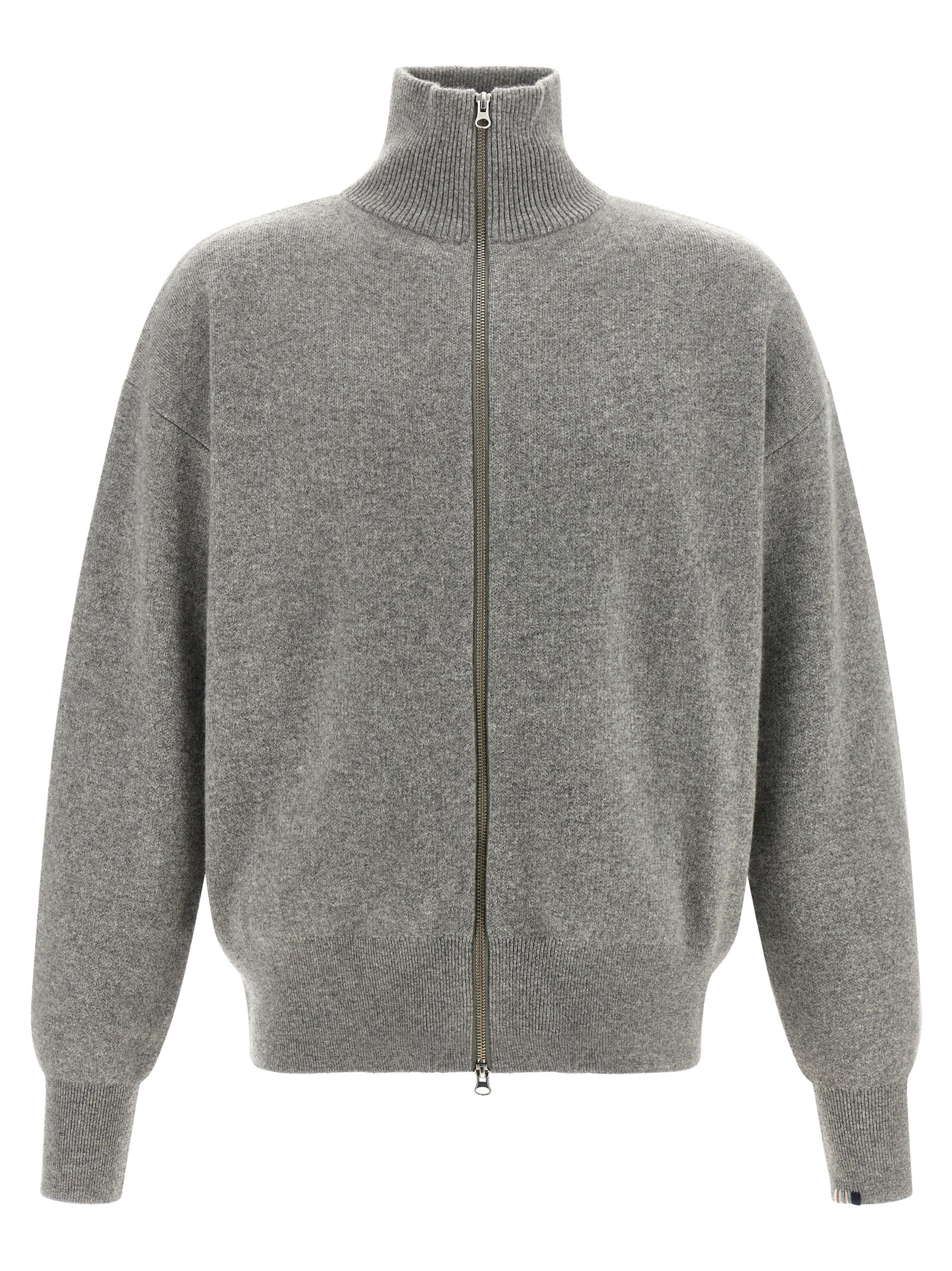 Cardigan by Extreme Cashmere for men in cashmere gray & striped features an impeccable silhouette, showcasing a sophisticated high-neck neckline and detail for a truly impeccable finish.