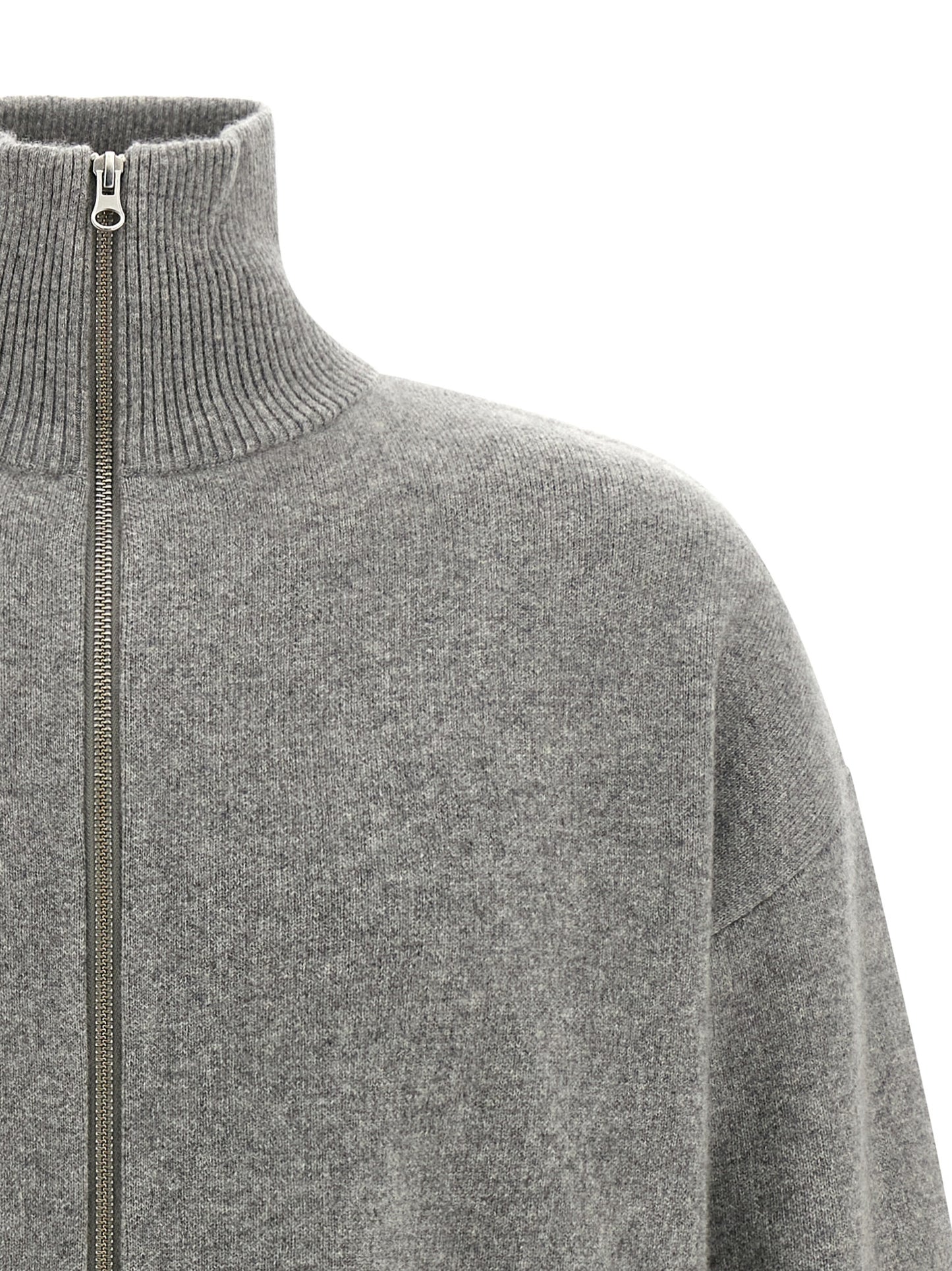 Cardigan by Extreme Cashmere for men in cashmere gray & striped showcases a captivating silhouette, artfully detailed with a captivating and high-neck neckline for a truly sophisticated captivating look.