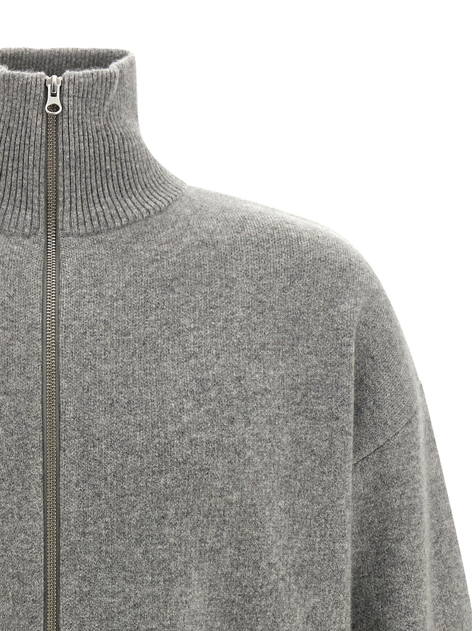 Cardigan by Extreme Cashmere for men in cashmere gray & striped showcases a captivating silhouette, artfully detailed with a captivating and high-neck neckline for a truly sophisticated captivating look.
