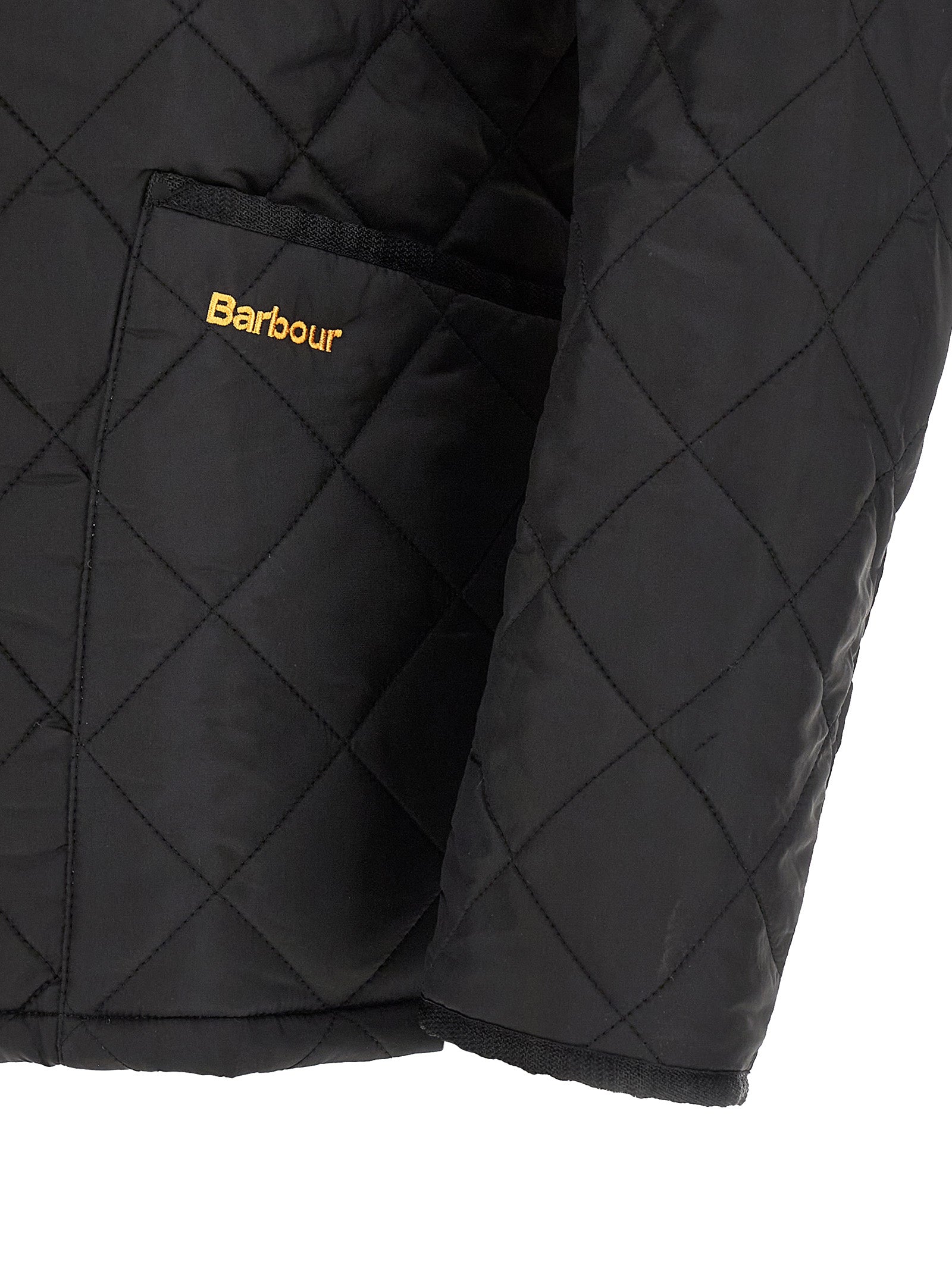 Jacket by Barbour for men in nylon corduroy black presents a impeccable silhouette, showcasing distinct pockets and a impeccable for a sophisticated finish.