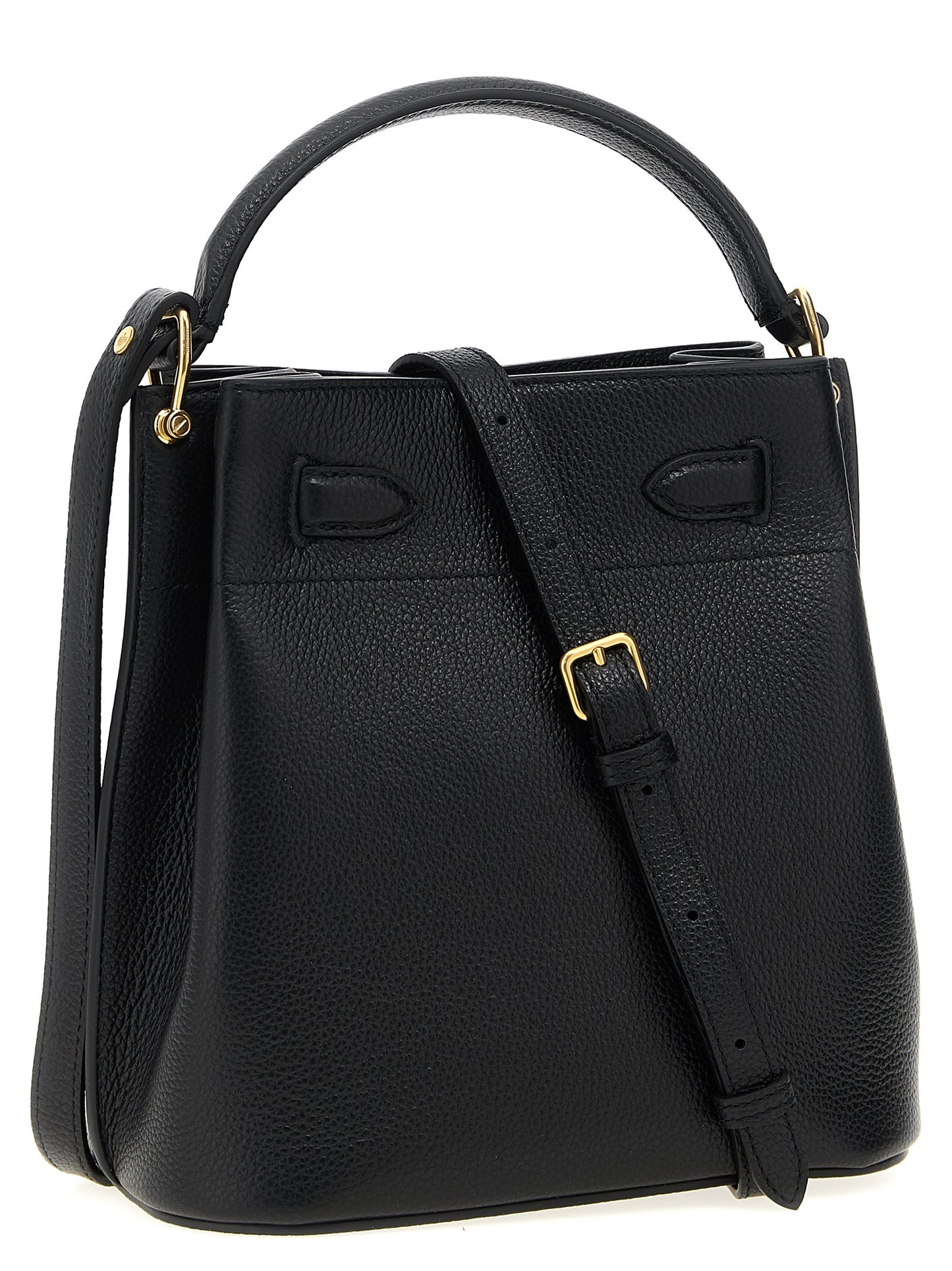 Large Crossbody Bucket Handbag by Mulberry for women in calfskin leather black features a transformative sophistication silhouette, showcasing a secure , ample , and versatile crossbody-strap, shoulder-strap, adjustable-strap, belt-strap & handle for a transformative sophistication look.