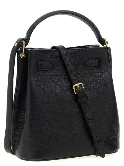 Large Crossbody Bucket Handbag by Mulberry for women in calfskin leather black features a transformative sophistication silhouette, showcasing a secure , ample , and versatile crossbody-strap, shoulder-strap, adjustable-strap, belt-strap & handle for a transformative sophistication look.