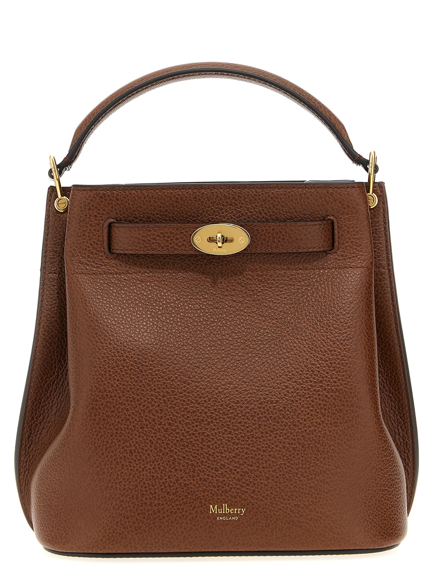 Crossbody Bucket Handbag by Mulberry for women in calfskin leather brown features an multi-faceted design with a secure , ample , and versatile crossbody-strap, shoulder-strap, adjustable-strap, belt-strap & handle for a multi-faceted finish.