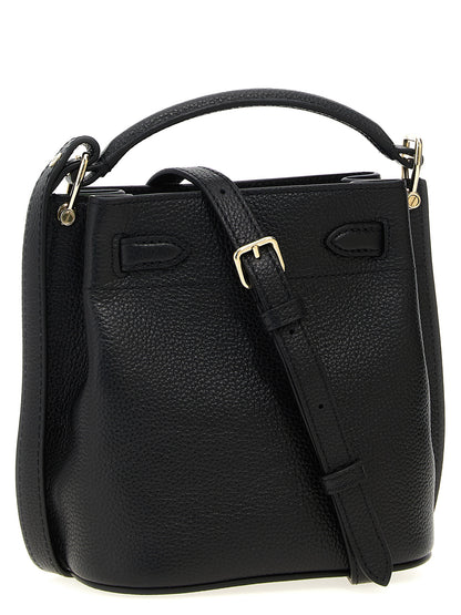 Large Crossbody Bucket Handbag by Mulberry for women in calfskin leather black features a transformative sophistication silhouette, showcasing a secure , ample , and versatile crossbody-strap, shoulder-strap, adjustable-strap, belt-strap & handle for a transformative sophistication look.