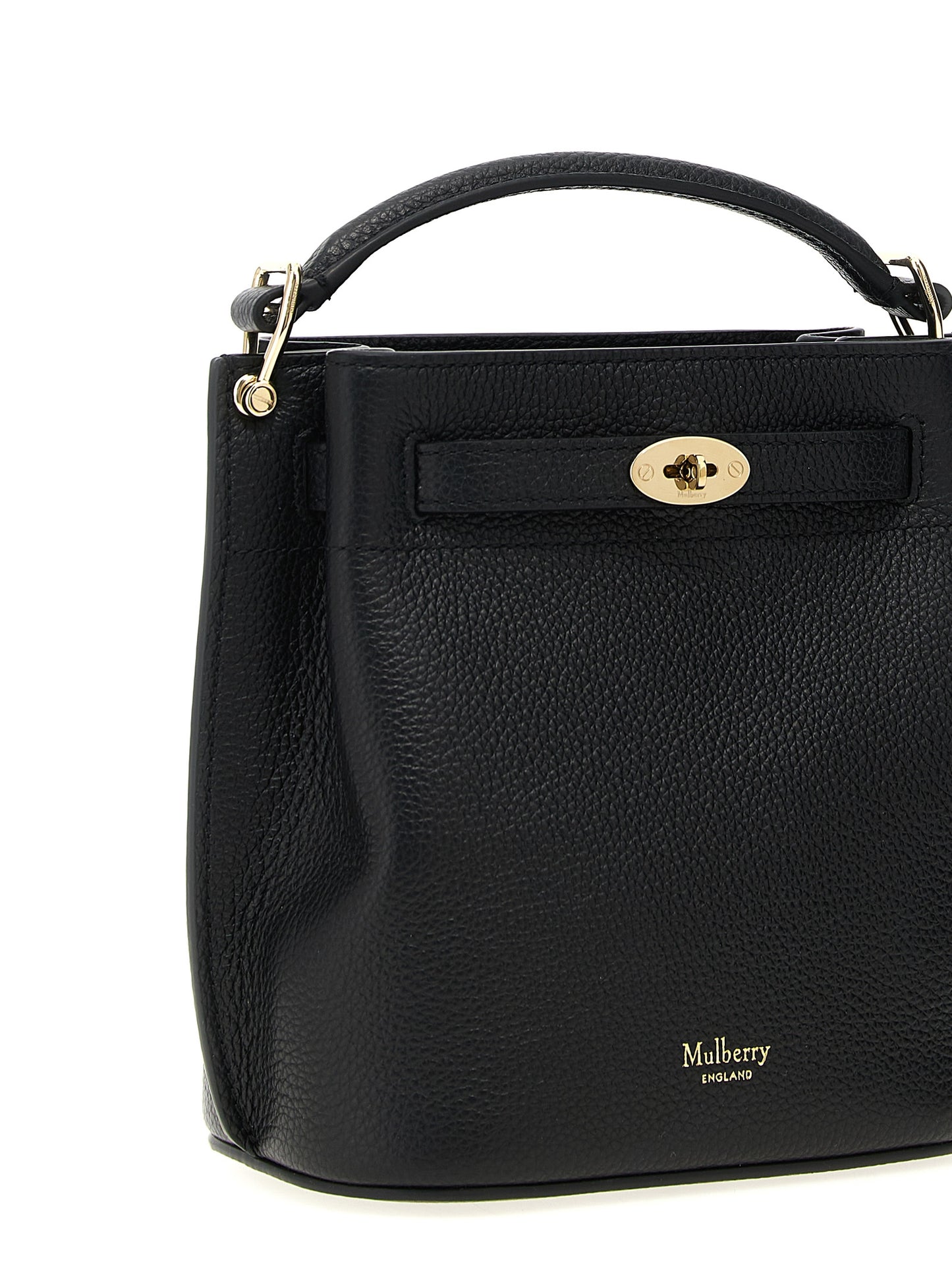 Large Crossbody Bucket Handbag by Mulberry for women in calfskin leather black features a transformative elegance silhouette, showcasing a secure , organized , and versatile crossbody-strap, shoulder-strap, adjustable-strap, belt-strap & handle for a transformative elegance look.