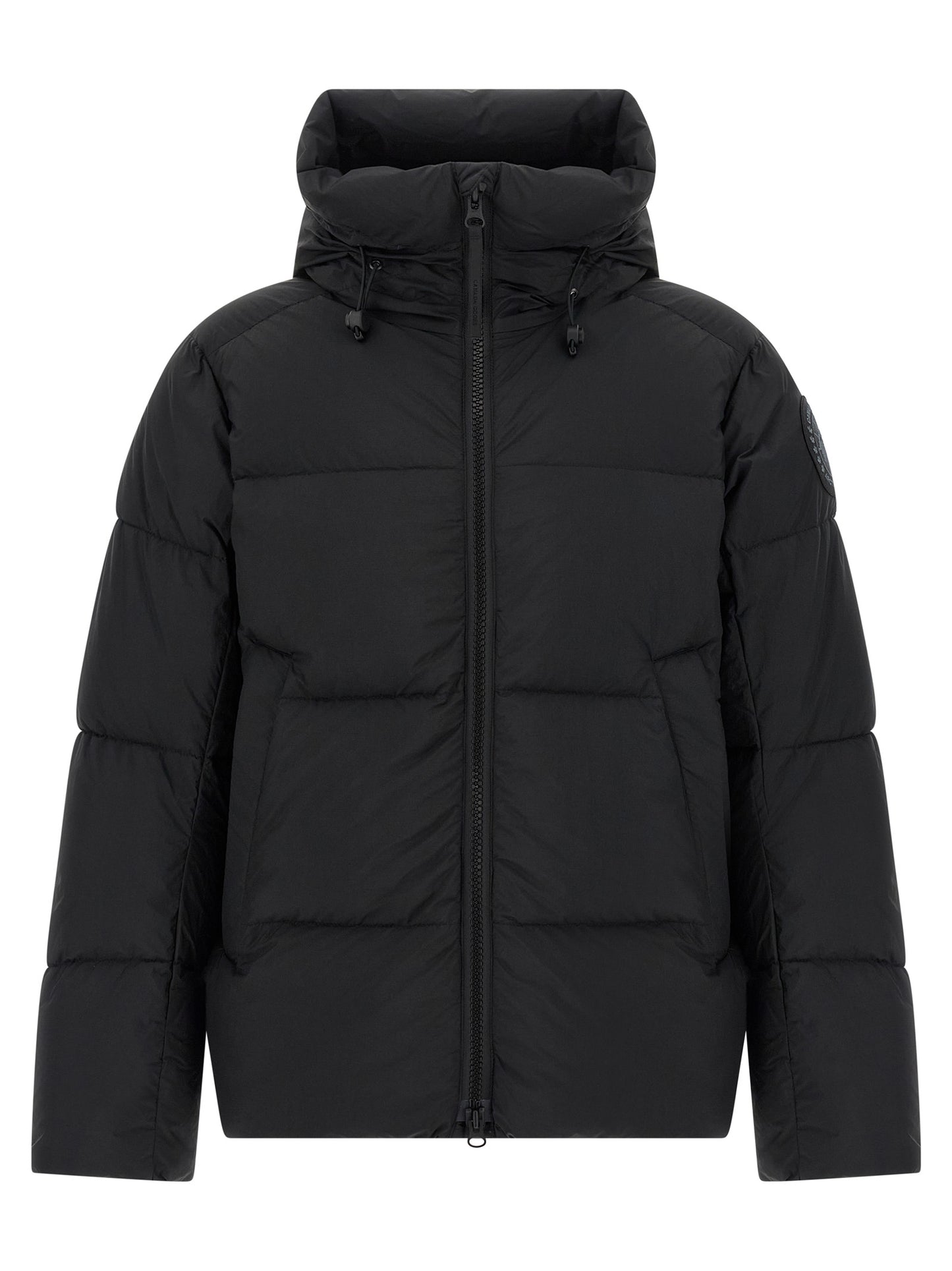 Hooded Overcoat by Canada Goose for men in polyamide & goose-down black showcases a enveloping silhouette, detailed with distinctive windproof, hooded & insulated and a enveloping hooded high-neck neckline.
