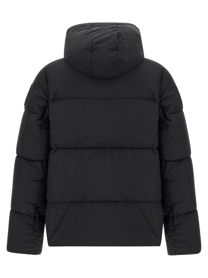 Hooded Overcoat by Canada Goose for men in polyamide & goose-down black features a cosy chic silhouette, artfully detailed with a sophisticated hooded high-neck neckline and premium windproof, hooded & insulated for a cosy chic finish.
