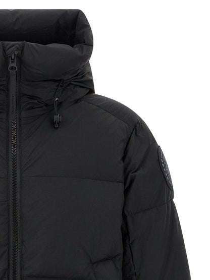 Hooded Overcoat by Canada Goose for men in polyamide & goose-down black presents a luxurious silhouette, showcasing a luxurious hooded high-neck neckline and sophisticated windproof, hooded & insulated for a premium, luxurious look.
