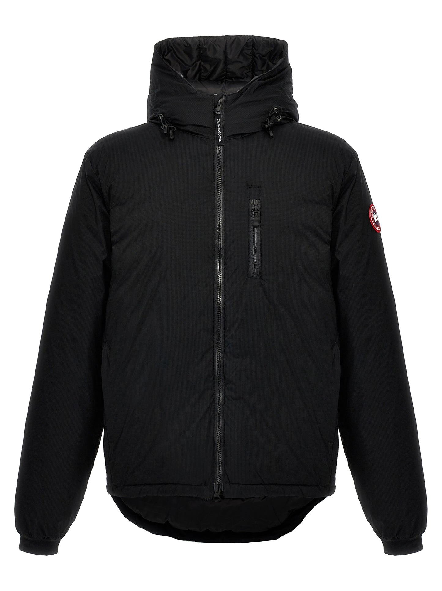 Hooded Windbreaker Jacket by Canada Goose for men in nylon & polyester black showcases a modern silhouette, integrating windproof, pockets, hooded & insulated and a modern hooded neckline for a sophisticated finish.