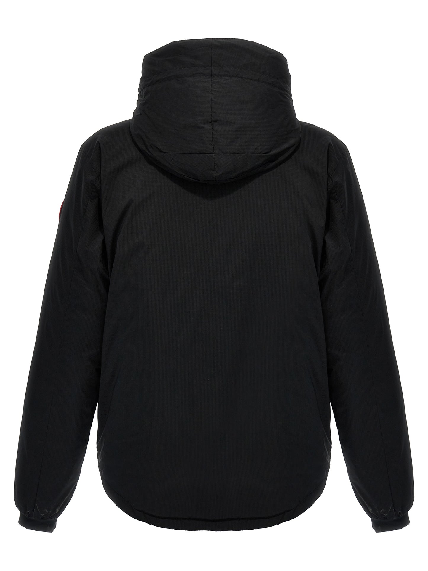 Hooded Windbreaker Jacket by Canada Goose for men in nylon & polyester black showcases a urban chic silhouette, detailed with a urban chic hooded neckline and functional windproof, pockets, hooded & insulated for a polished finish.