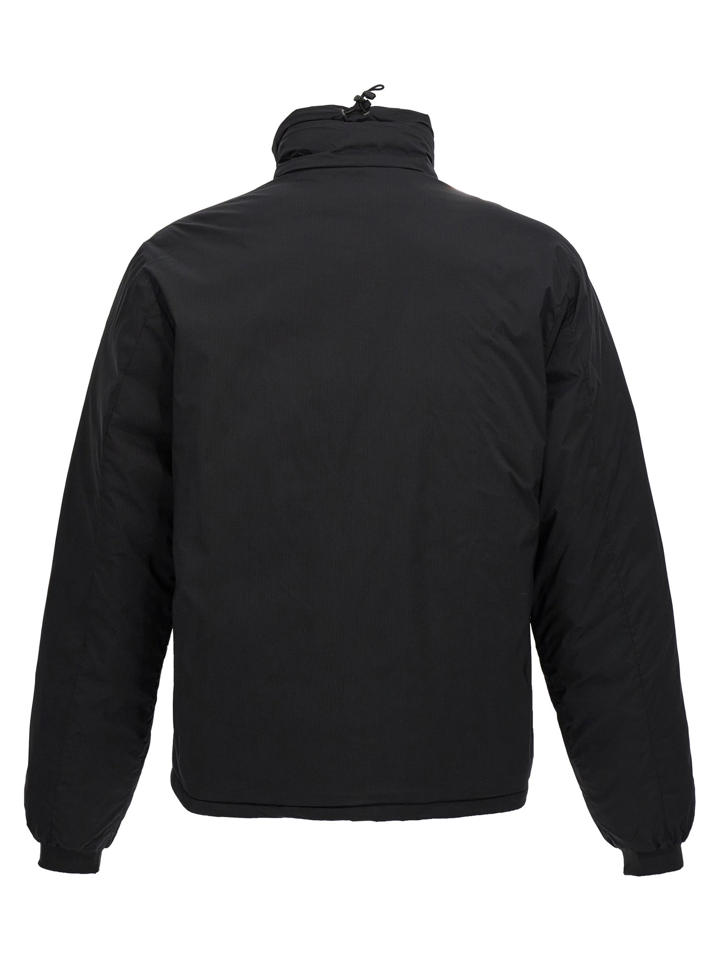 Windbreaker Jacket by Canada Goose for men in polyester nylon & goose-down black showcases a modern silhouette, integrating windproof, pockets & insulated and a modern asymmetric neckline for a sophisticated finish.