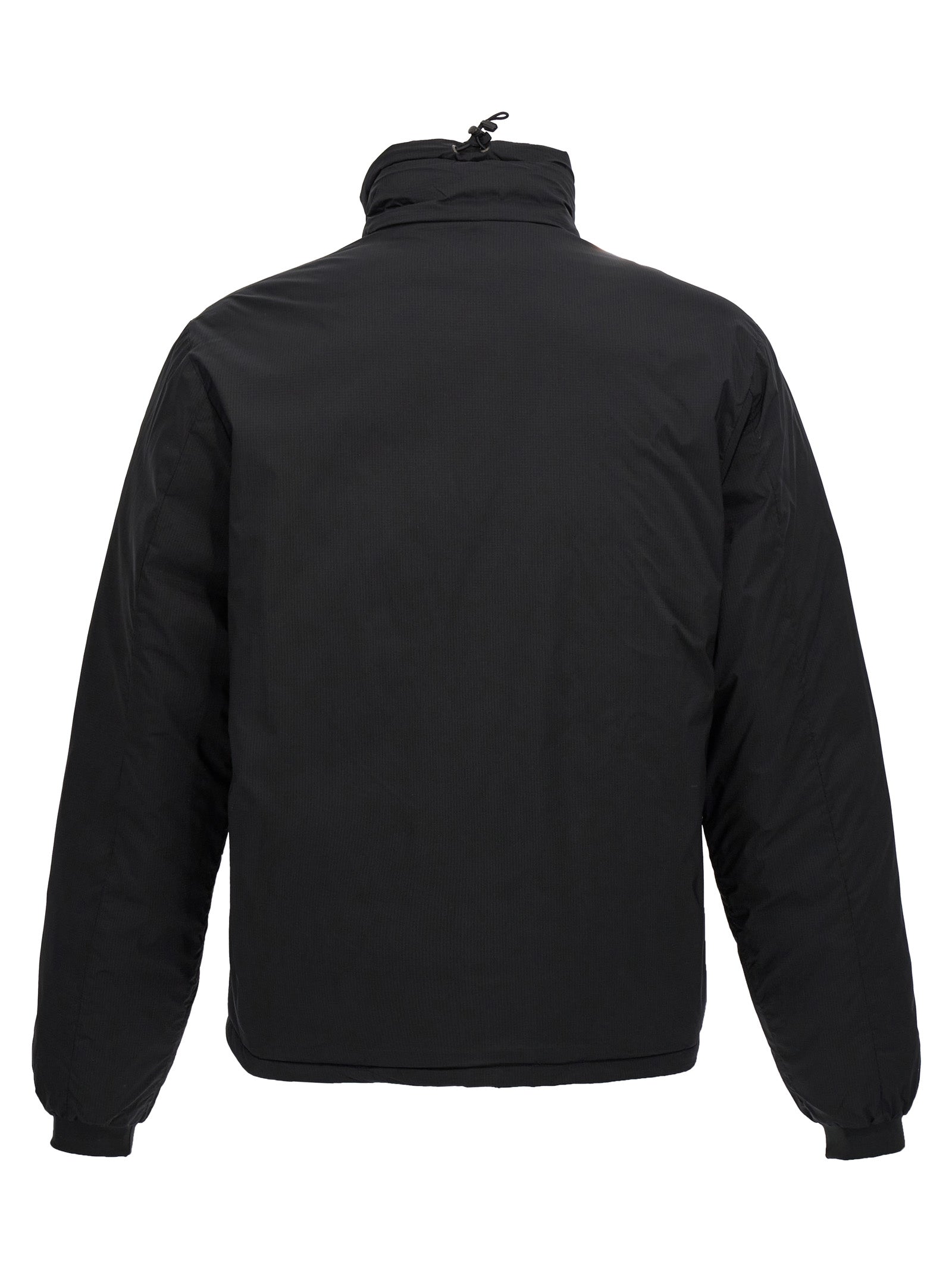 Windbreaker Jacket by Canada Goose for men in polyester nylon & goose-down black showcases a modern silhouette, integrating windproof, pockets & insulated and a modern asymmetric neckline for a sophisticated finish.