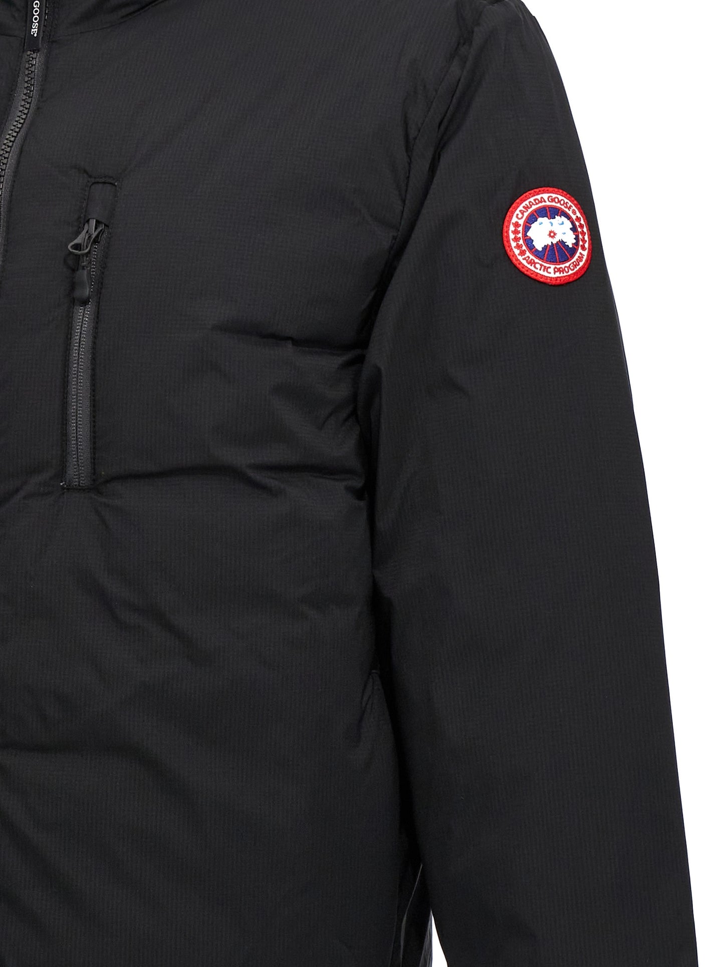 Windbreaker Jacket by Canada Goose for men in polyester nylon & goose-down black features an magnificent silhouette, showcasing the sophisticated and functional windproof, pockets & insulated for a premium, magnificent look.