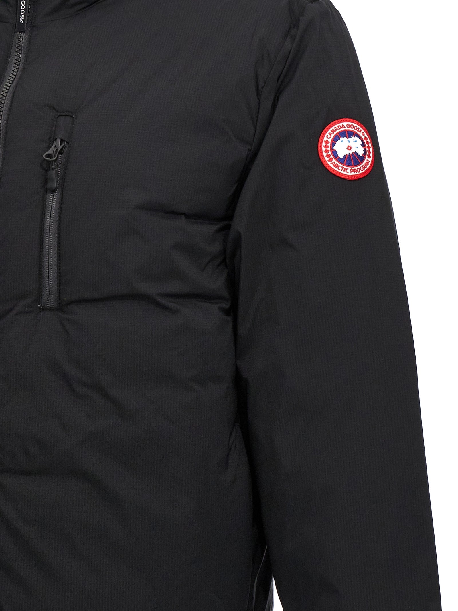 Windbreaker Jacket by Canada Goose for men in polyester nylon & goose-down black features an magnificent silhouette, showcasing the sophisticated and functional windproof, pockets & insulated for a premium, magnificent look.
