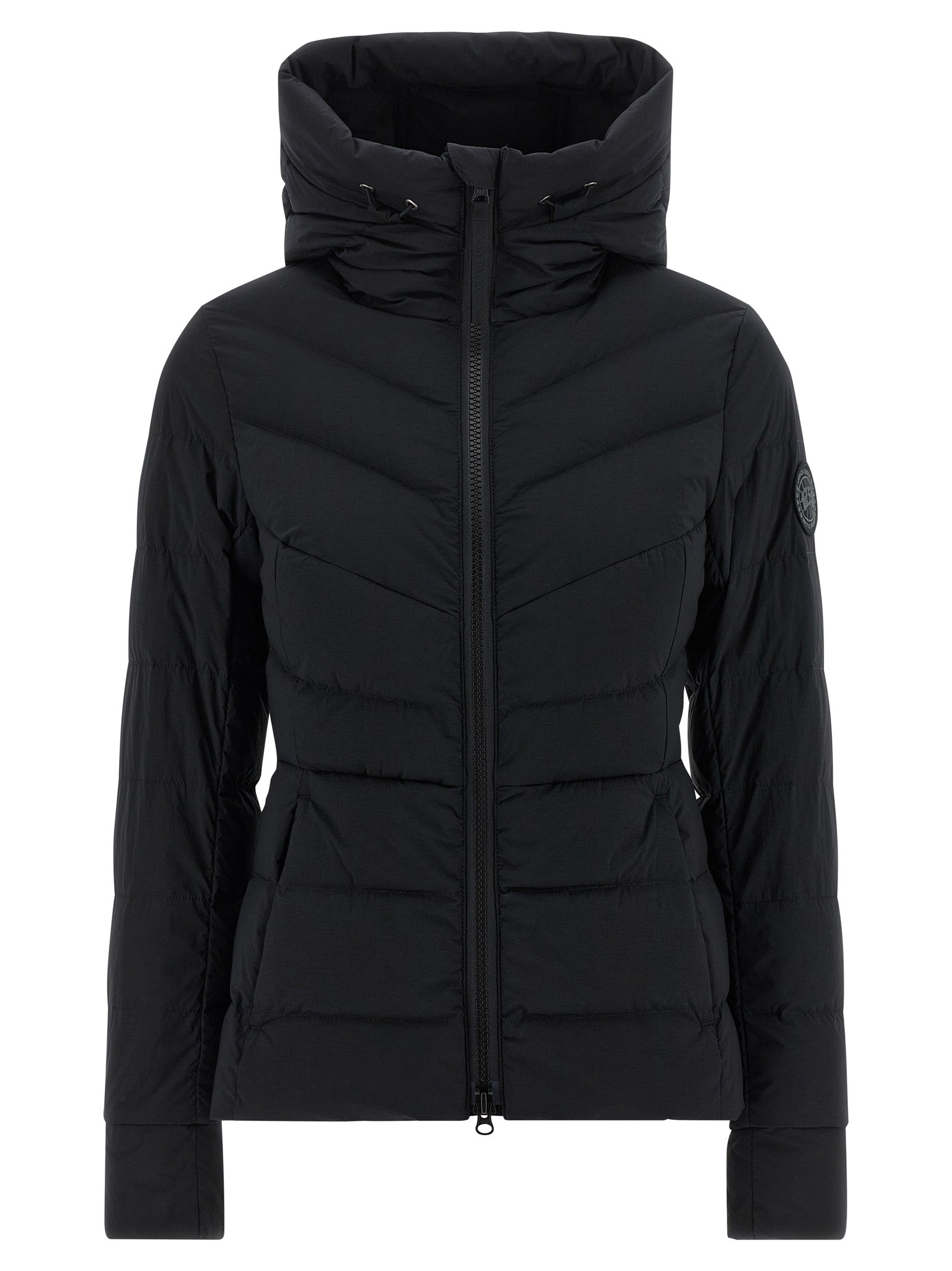 Hooded Puffer Jacket by Canada Goose for women in polyamide & feathers black features an on trend silhouette, showcasing refined pockets, hooded & insulated and a sophisticated hooded high-neck neckline for a truly on trend finish.