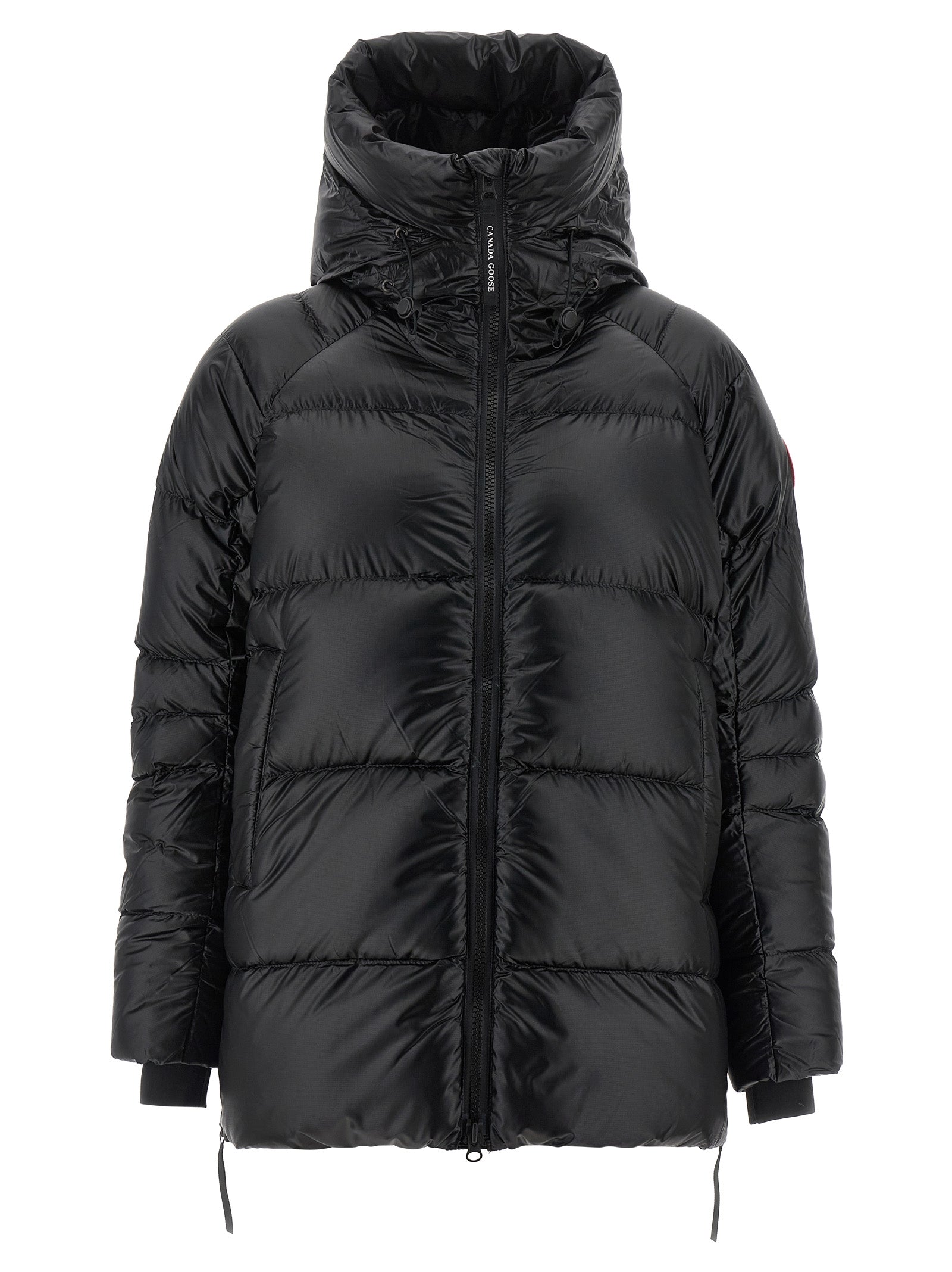 Hooded Overcoat by Canada Goose for women in polyamide black features an satoral silhouette, showcasing a sophisticated hooded high-neck neckline and satoral windproof & hooded for a premium, timeless look.