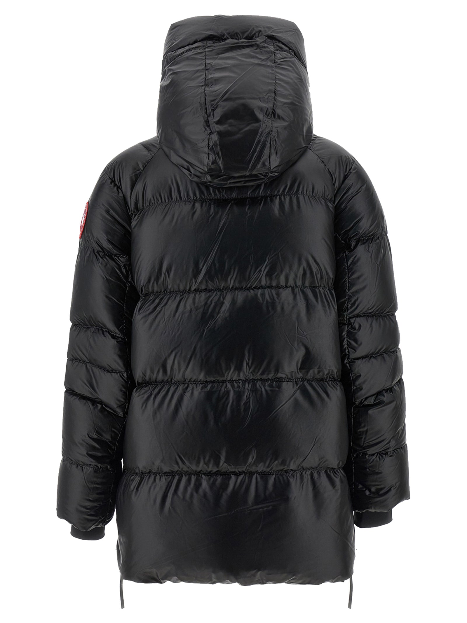 Hooded Overcoat by Canada Goose for women in polyamide black features a contemporary silhouette showcasing a contemporary hooded high-neck neckline and refined windproof & hooded for a sophisticated finish.