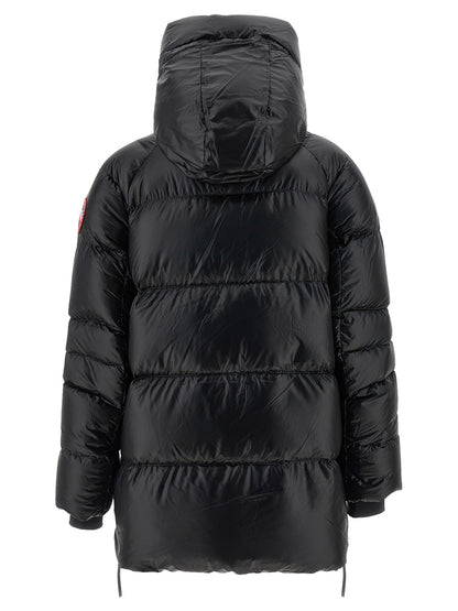 Hooded Overcoat by Canada Goose for women in polyamide black features a contemporary silhouette showcasing a contemporary hooded high-neck neckline and refined windproof & hooded for a sophisticated finish.