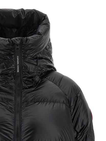 Hooded Overcoat by Canada Goose for women in polyamide black features an voluminous silhouette, showcasing distinct windproof & hooded and a voluminous hooded high-neck neckline for a truly voluminous aesthetic.