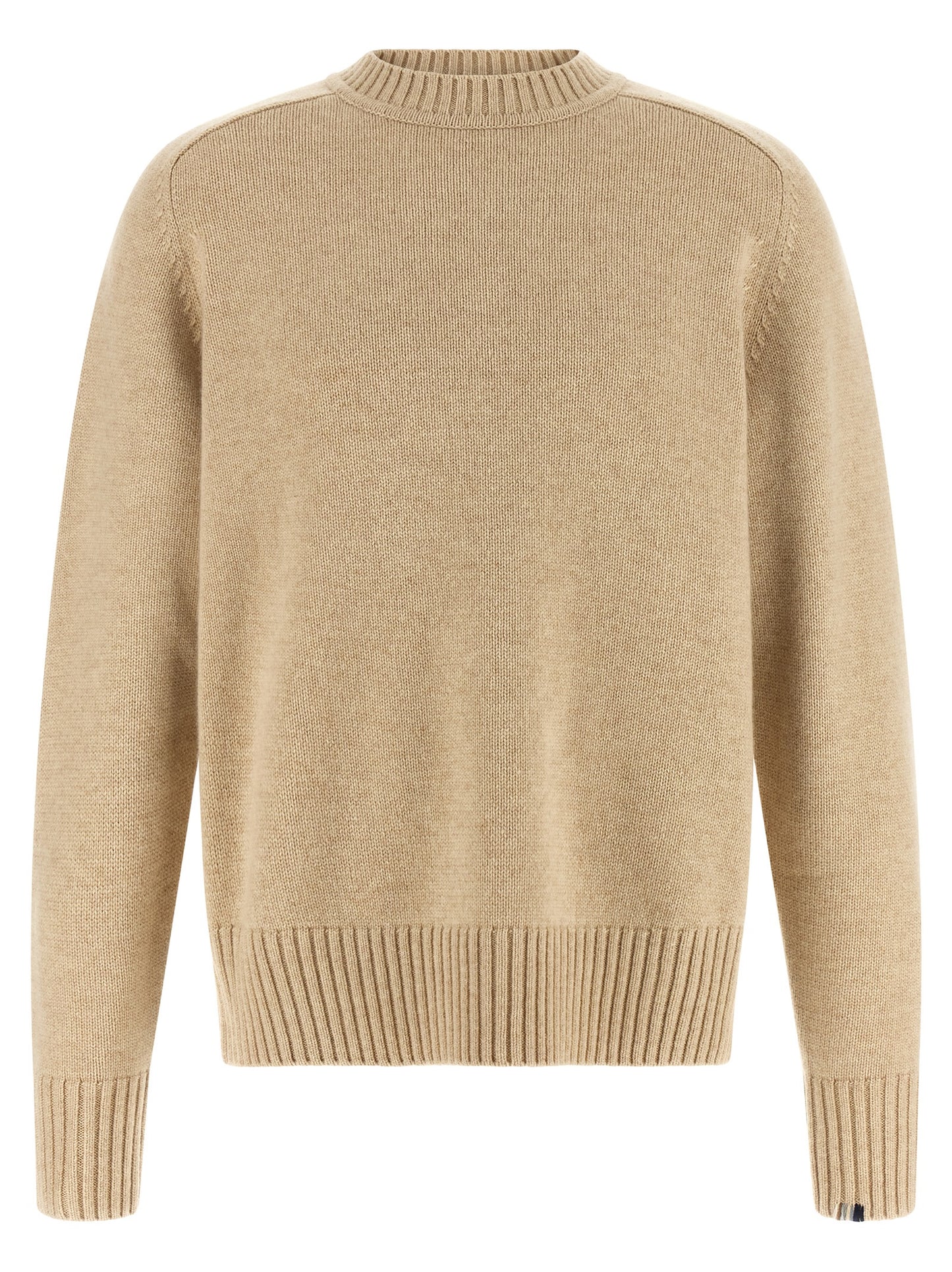 Cardigan by Extreme Cashmere for men in cashmere beige, signature & striped features a dramatic silhouette, showcasing a sophisticated and dramatic detail for a timeless, premium look.