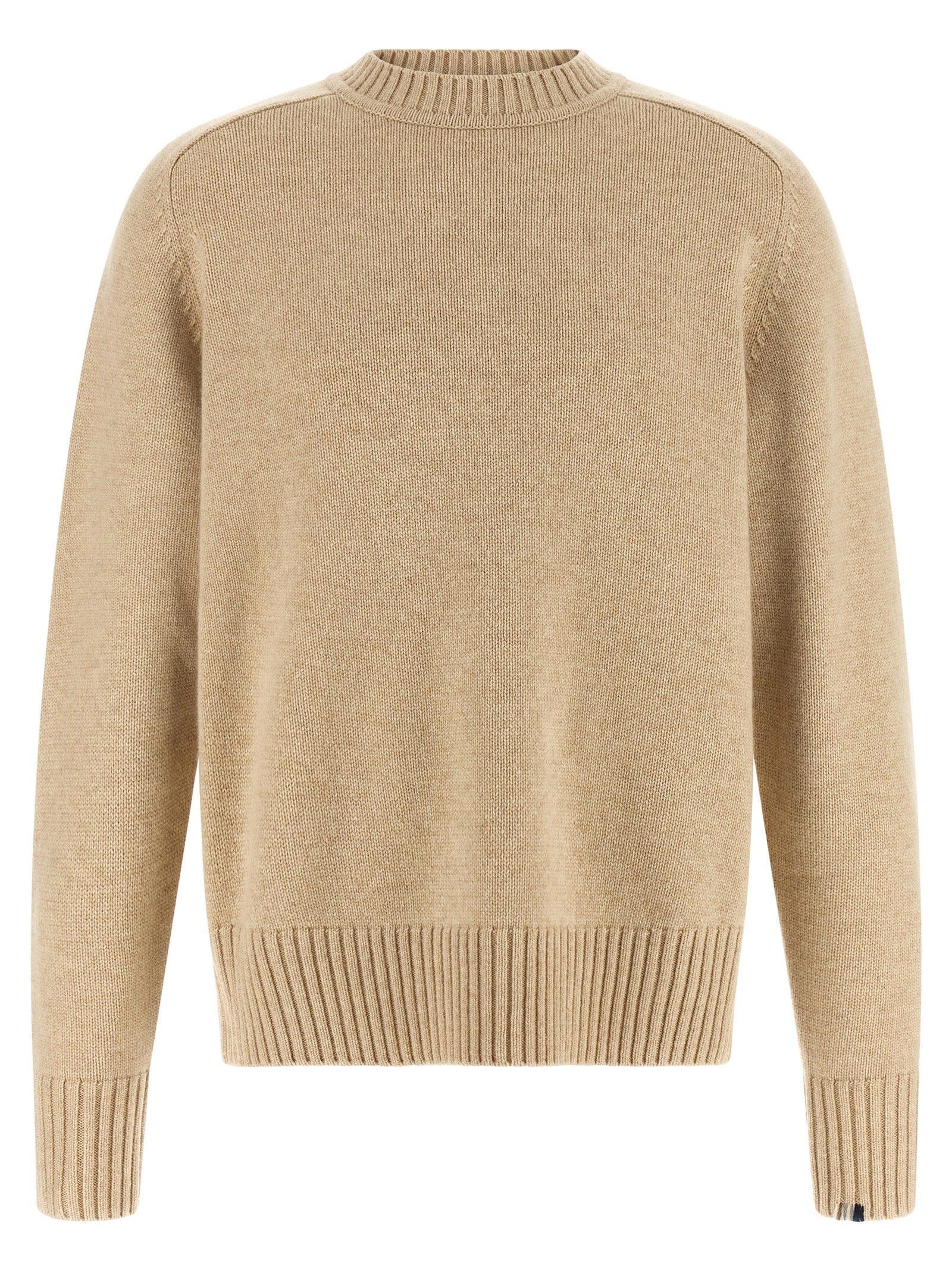 Cardigan by Extreme Cashmere for men in cashmere beige, signature & striped features a dramatic silhouette, showcasing a sophisticated and dramatic detail for a timeless, premium look.