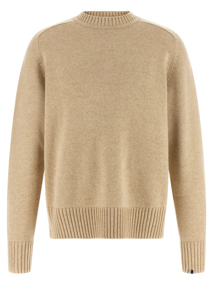 Cardigan by Extreme Cashmere for men in cashmere beige, signature & striped features a dramatic silhouette, showcasing a sophisticated and dramatic detail for a timeless, premium look.