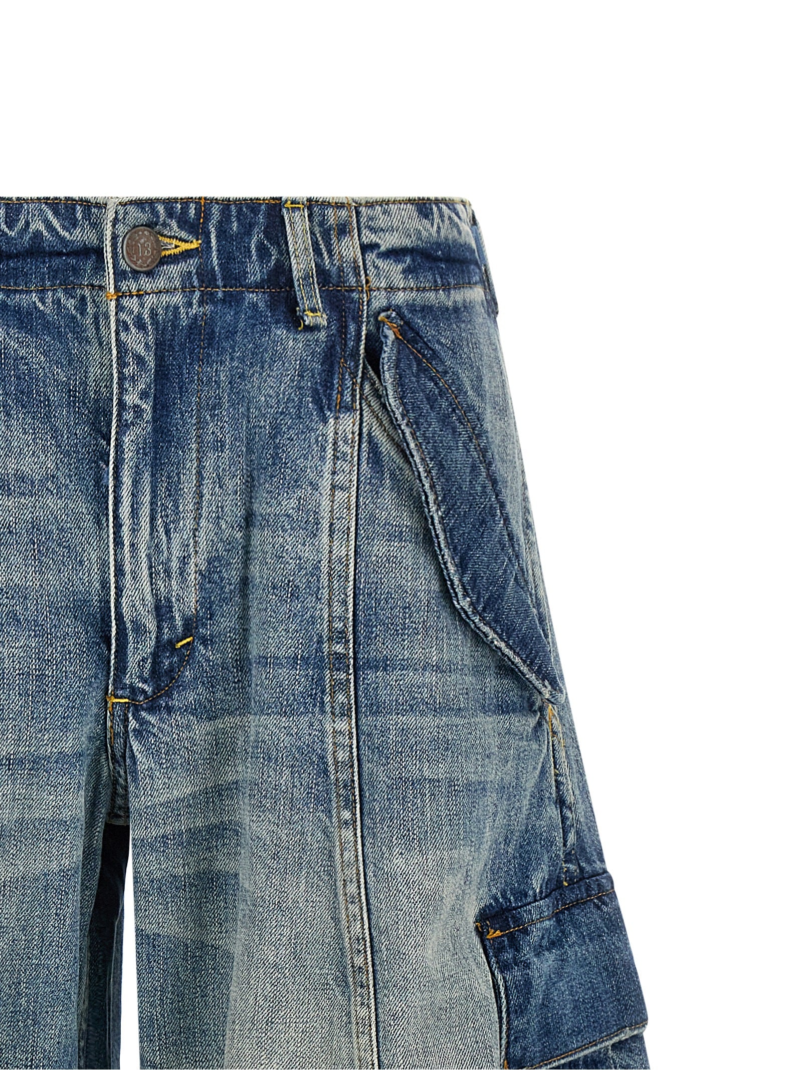 Cargo Pants by R13 for women in denim cotton blue features a sartorial silhouette, showcasing a sophisticated wide & oversized with a refined long and elegant .