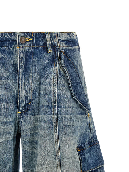 Cargo Pants by R13 for women in denim cotton blue features a sartorial silhouette, showcasing a sophisticated wide & oversized with a refined long and elegant .