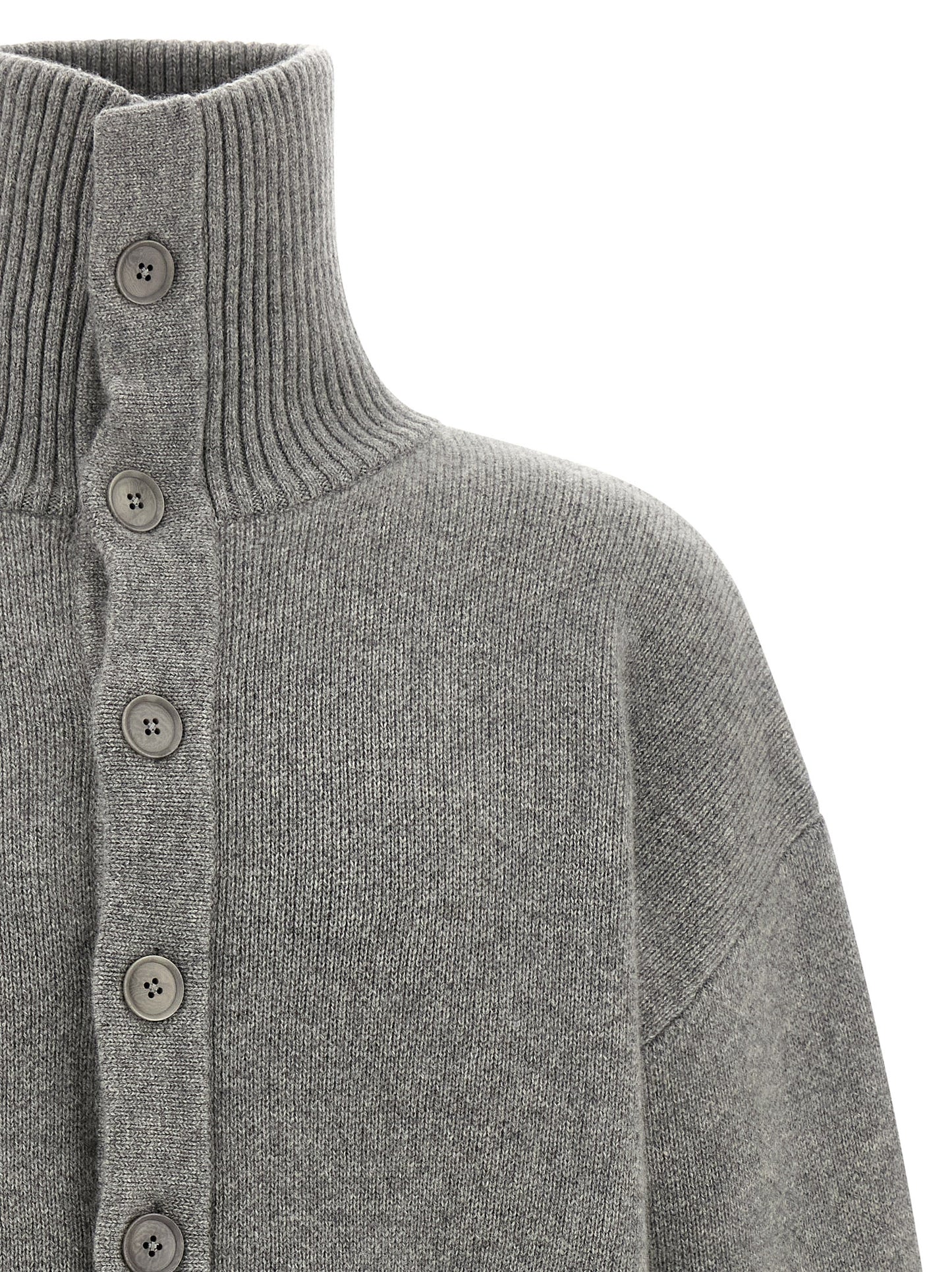 Cardigan by Extreme Cashmere for men in cashmere gray & signature presents a textural silhouette, artfully finished with a textural high-neck neckline and for a sophisticated, textural look.